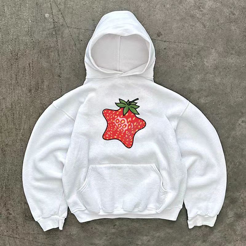 Japanese Brand × Vintage White retro strawberry print hoodie Size US L / EU 52-54 / 3 - 1 Thumbnail