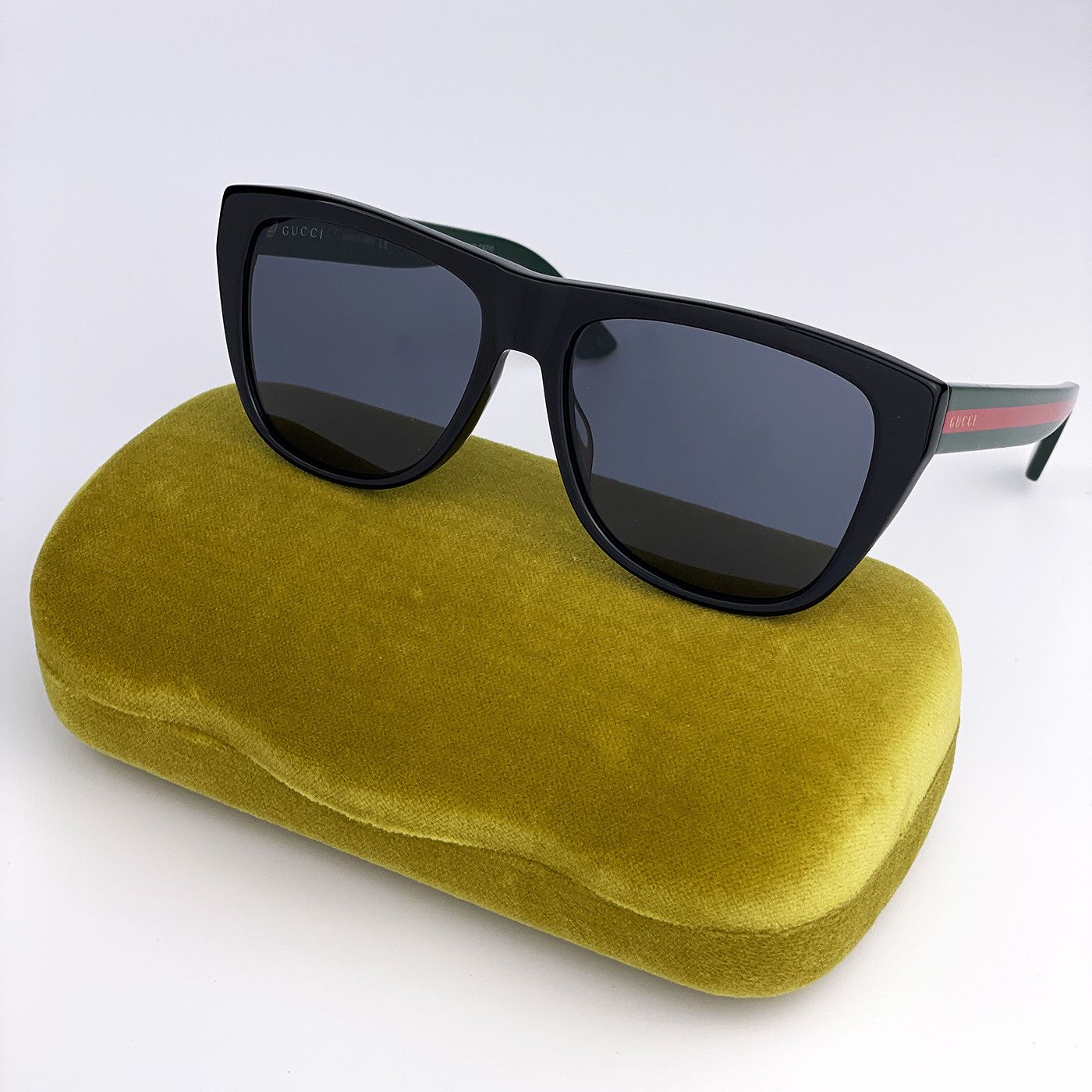 image of New Gucci Gg0926S 001 Black Green Gray Square Men Sunglasses in Black/Grey
