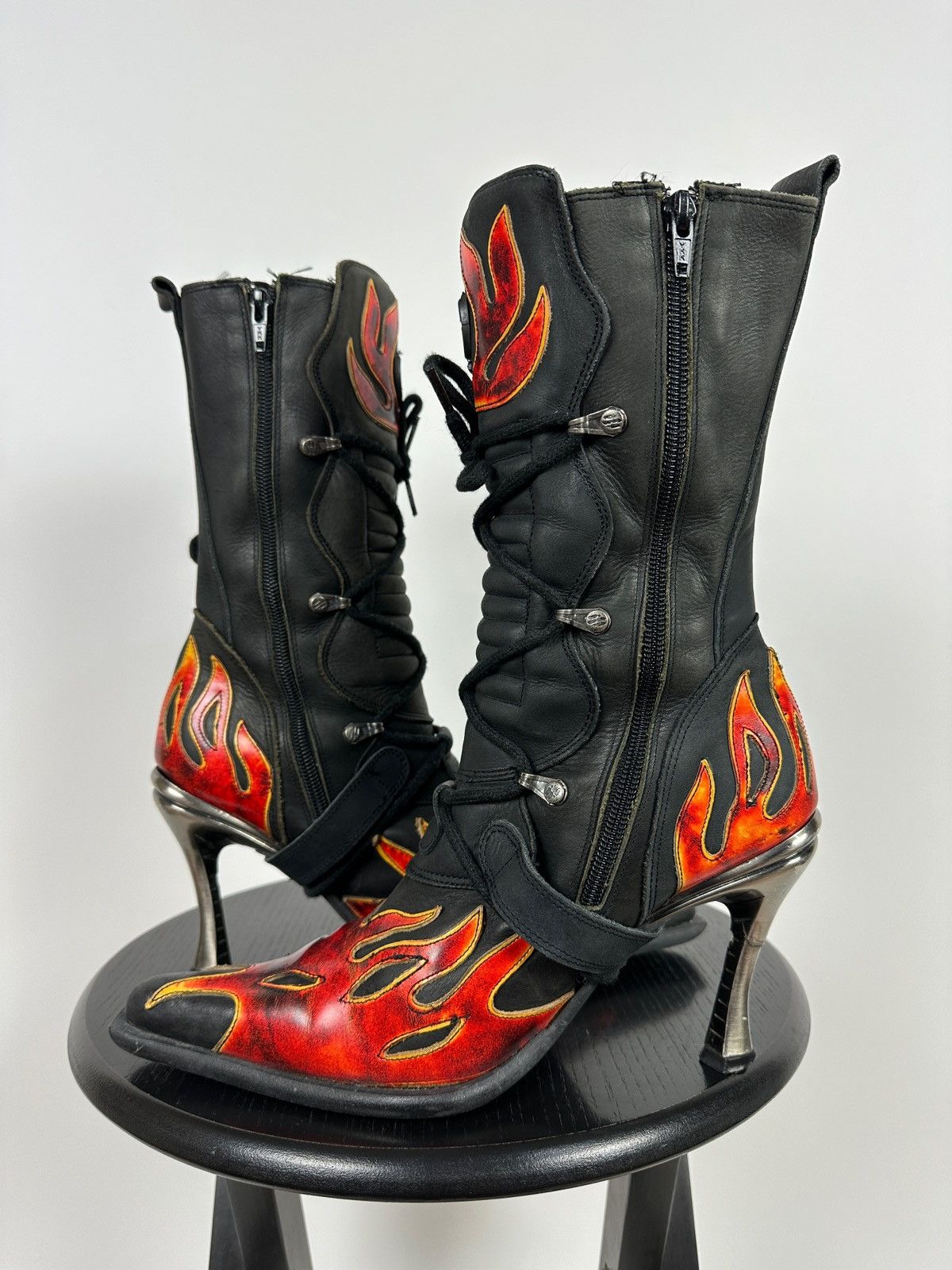 New Rock New Rock Flames Leather Heels Boots Y2K Size US 9 / IT 39 - 6 Thumbnail