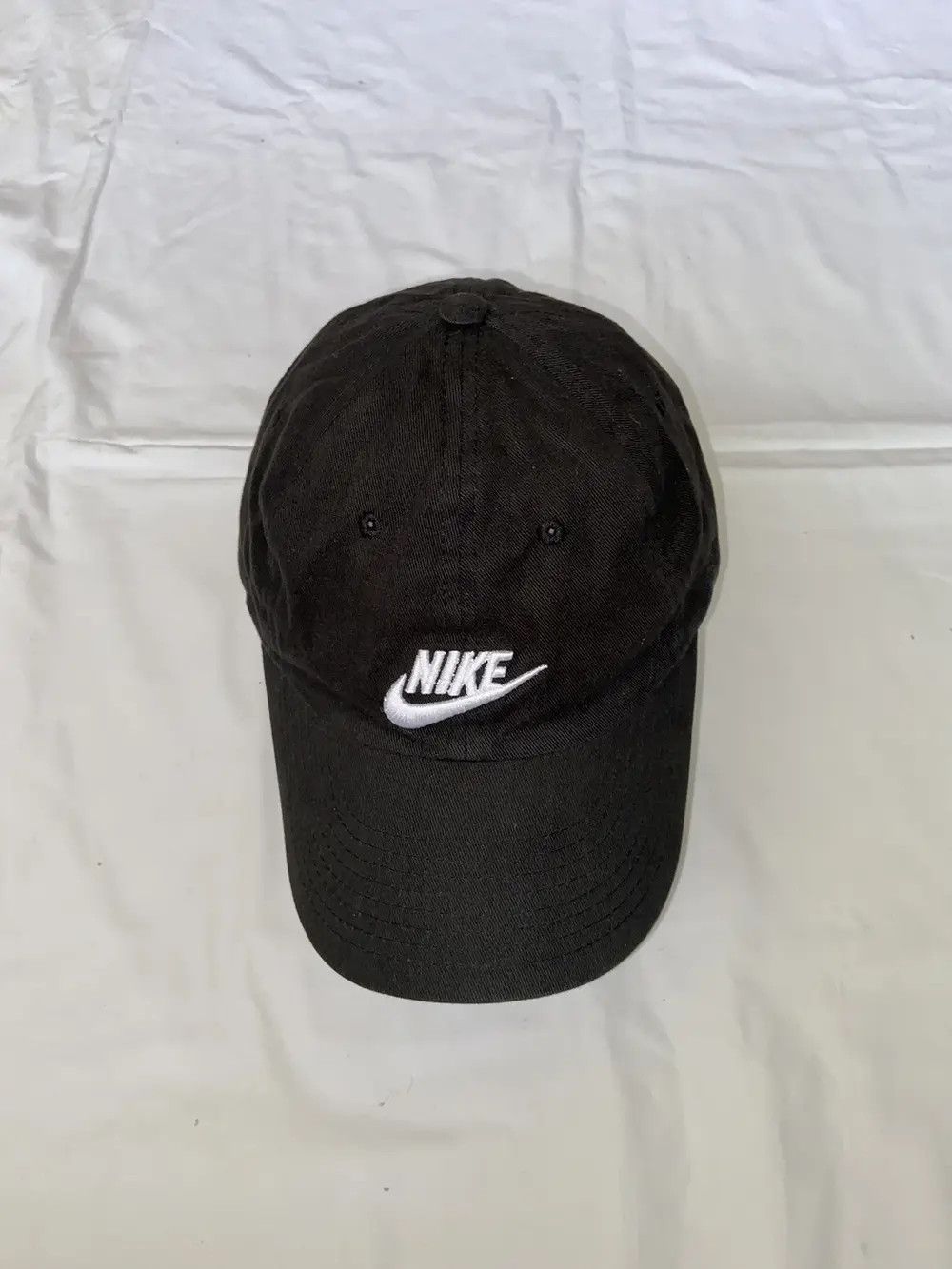 Nike VINTAGE BLACK Y2K NIKE BASEBALL CAP HAT CENTRE LOGO DRILL Size ONE SIZE - 2 Thumbnail