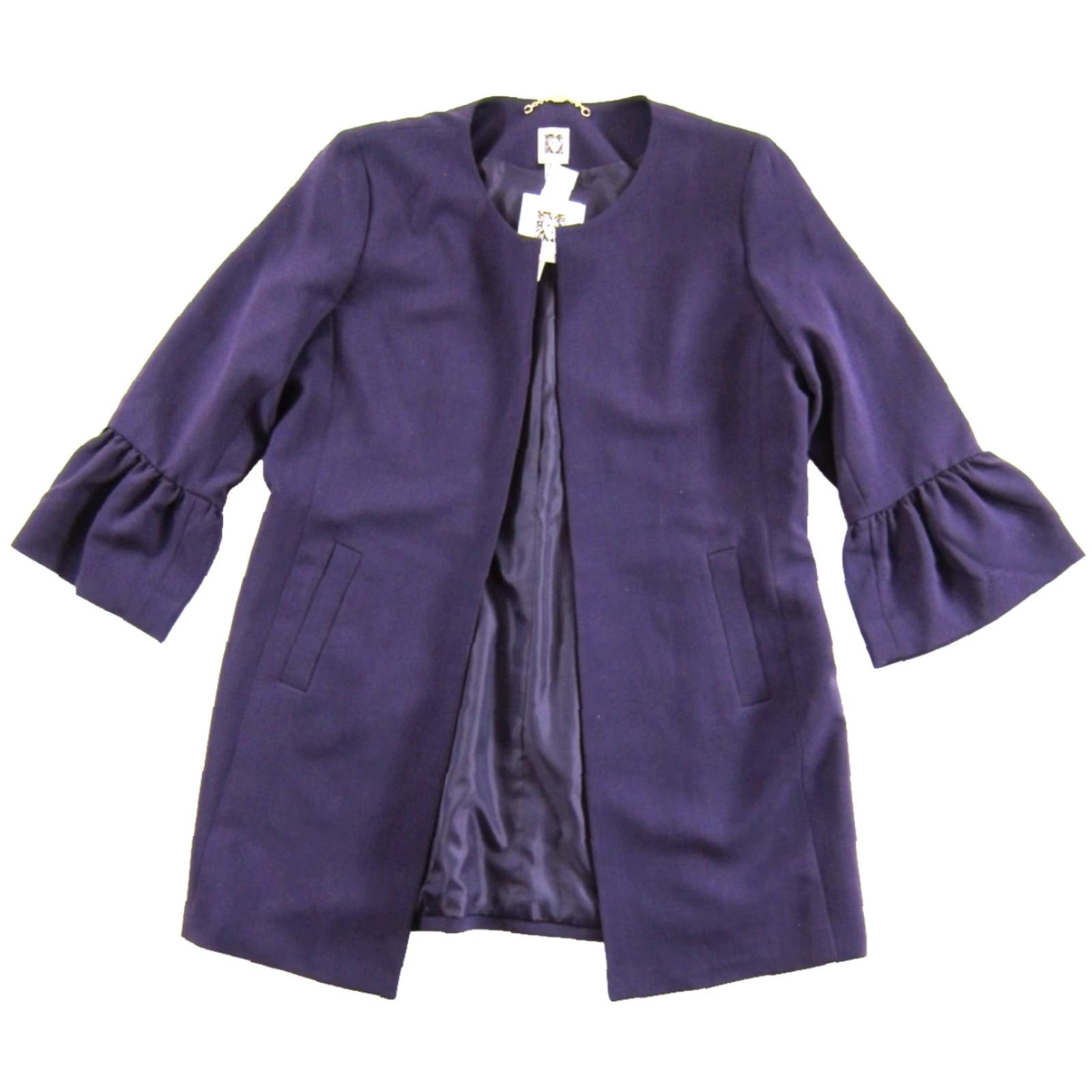 Anne Klein Anne Klein Blazer Coat NWT Purple 3/4 Ruffle Flare Sleeve Long Coat Women Medium Size M / US 6-8 / IT 42-44 - 2 Thumbnail