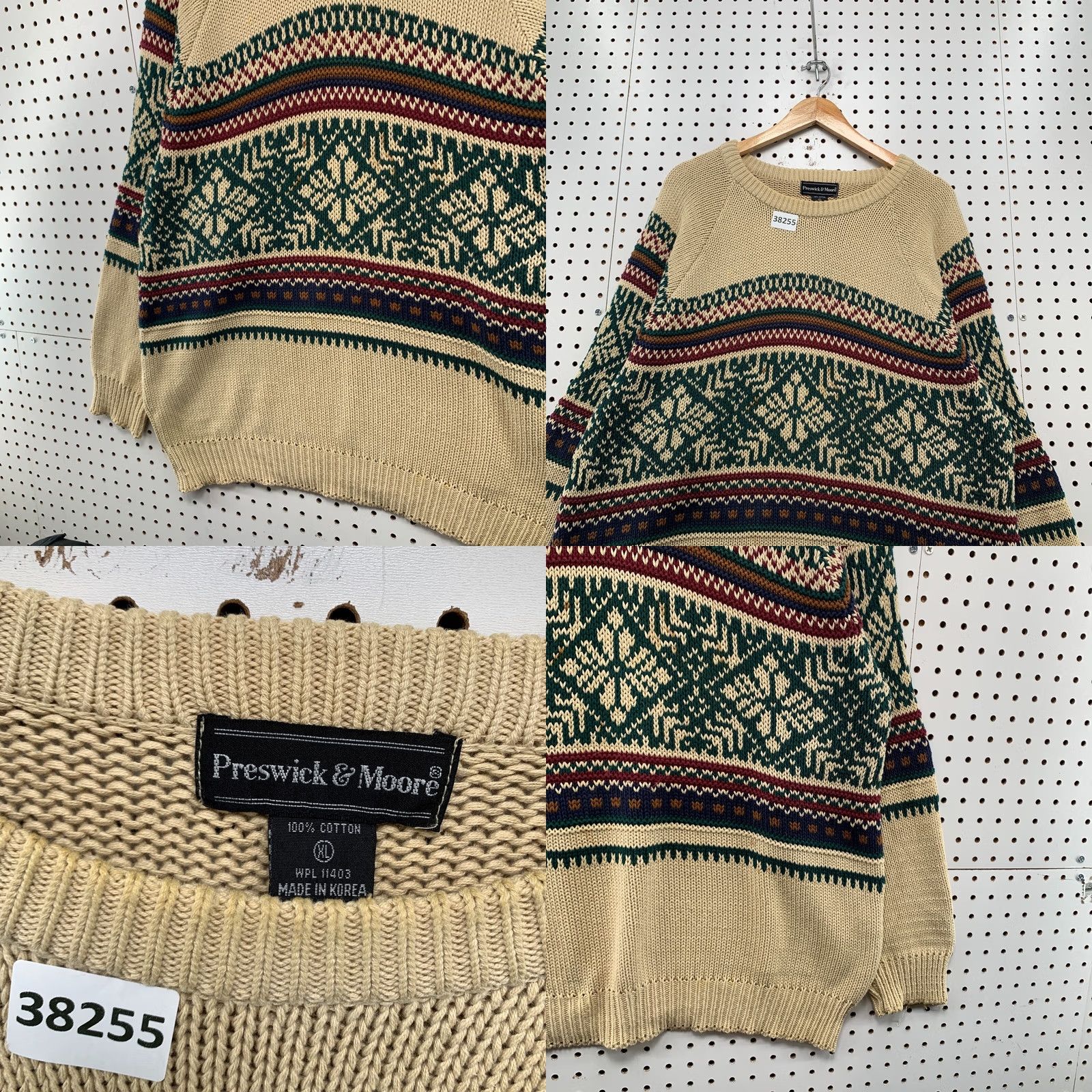 Vintage Vintage Preswick Moore Sweater Mens XL Beige Knit Fair Isle Grandpa Pullover Size US XL / EU 56 / 4 - 8 Thumbnail