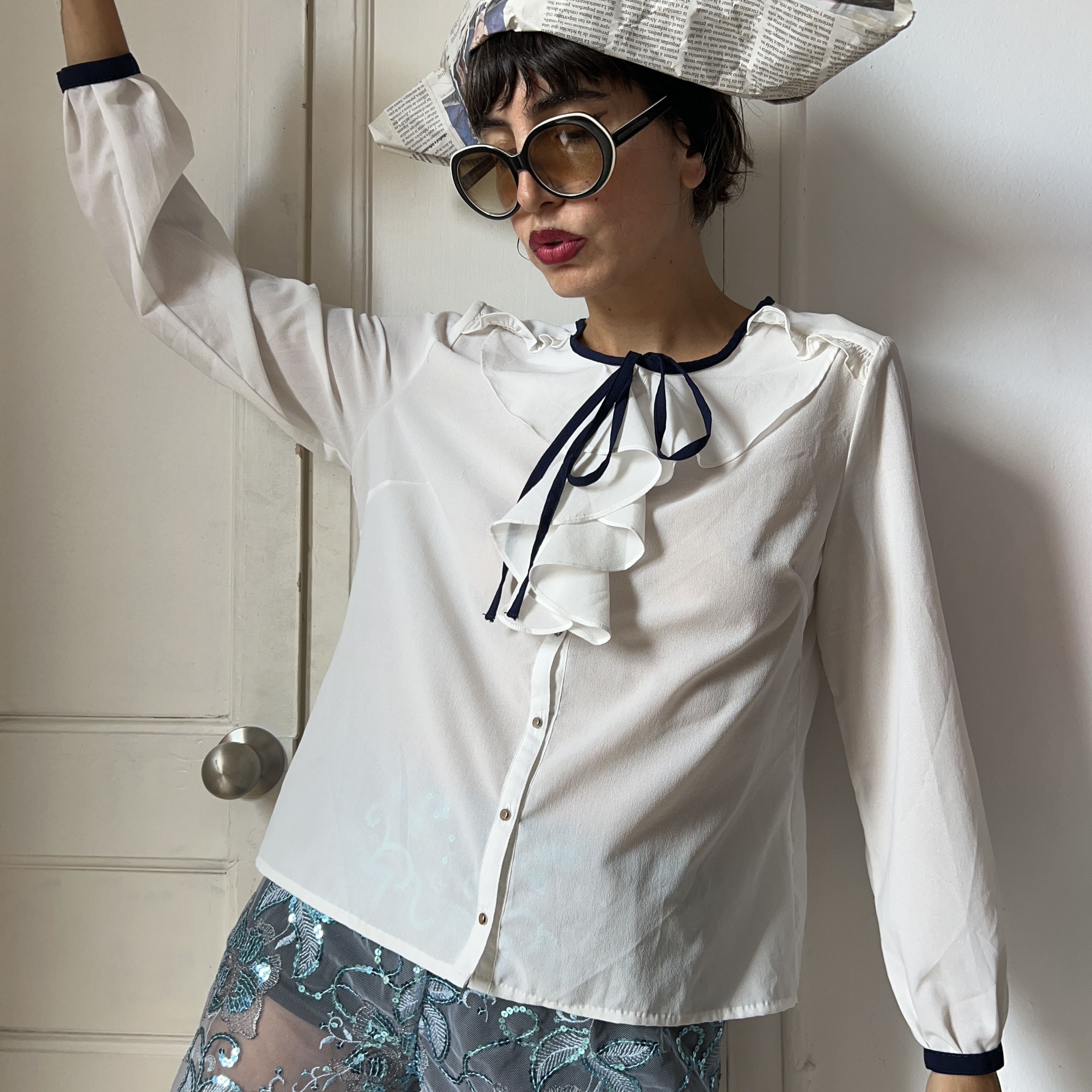 Vintage Vintage 70s Sailor Blouse ruffle neck Size L / US 10 / IT 46 - 5 Thumbnail