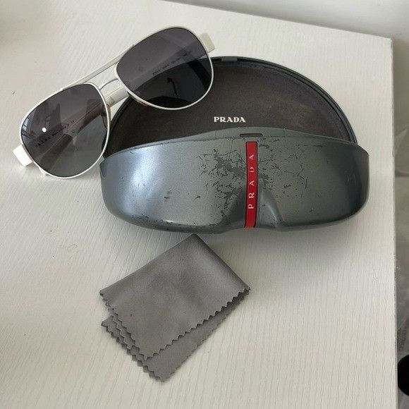 Prada × Vintage Prada Aviator Oversized White Unisex Y2K 90's 00's Sunglasse Size ONE SIZE - 1 Thumbnail