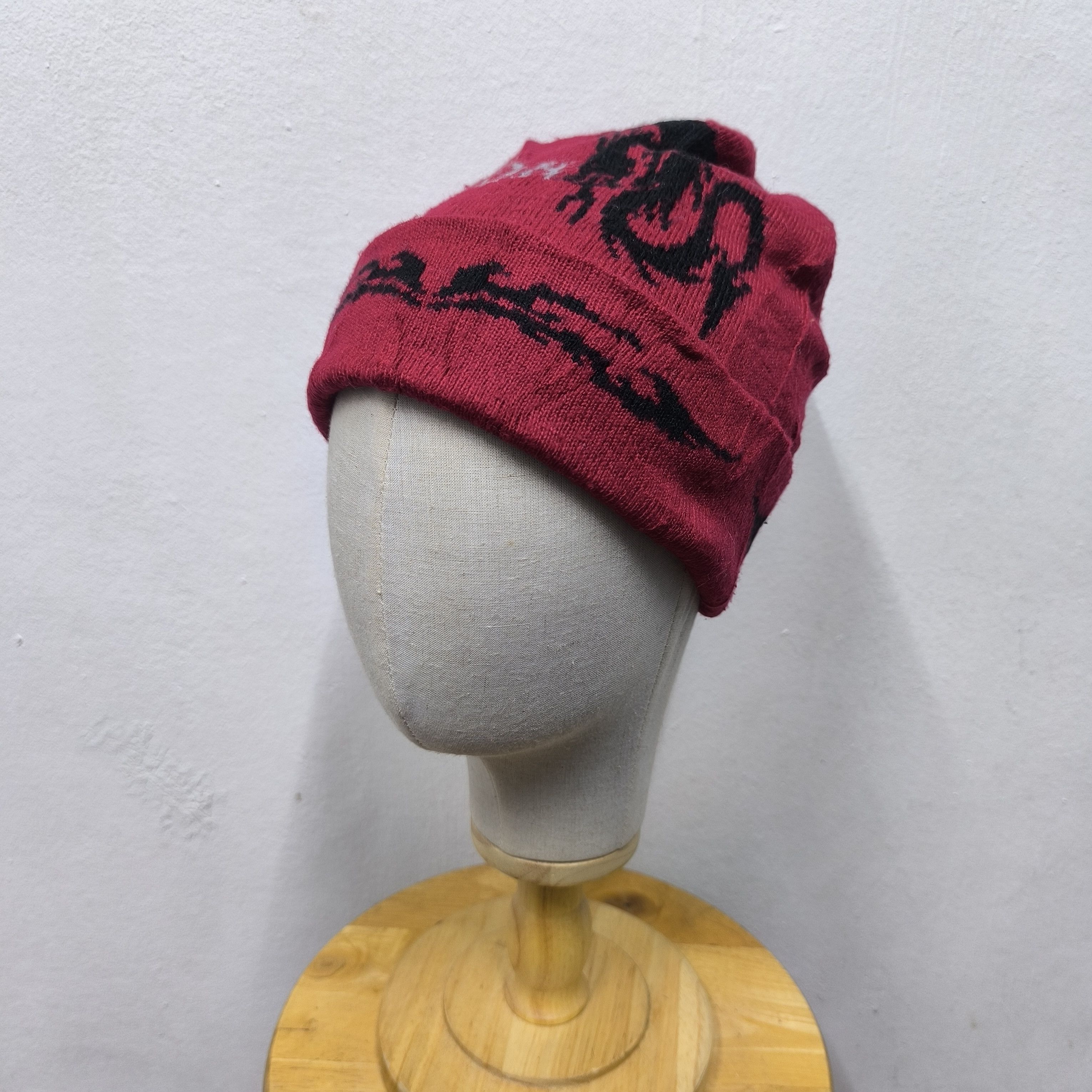 Japanese Brand 💀 Snow dragon tribal y2k vibe style short beanie hat Size ONE SIZE - 4 Thumbnail