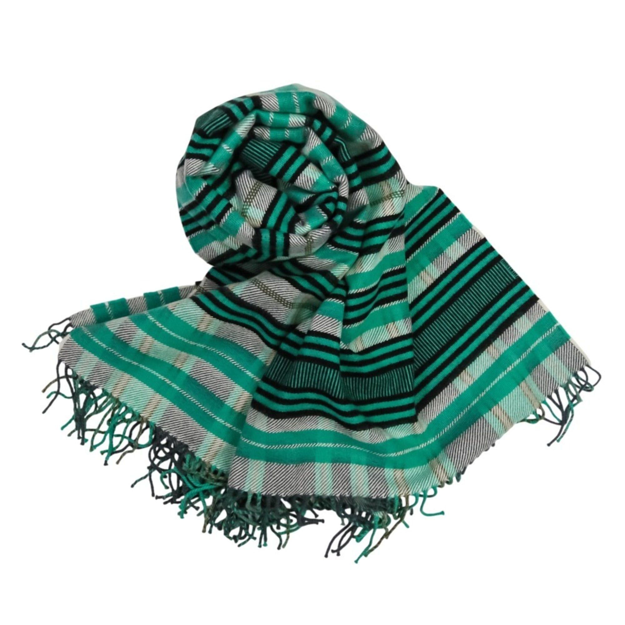 Hermes HERMES Cashmere Tartan Check Fringe Blanket Scarf Large Stole Shawl Green Women's Size ONE SIZE - 1 Thumbnail
