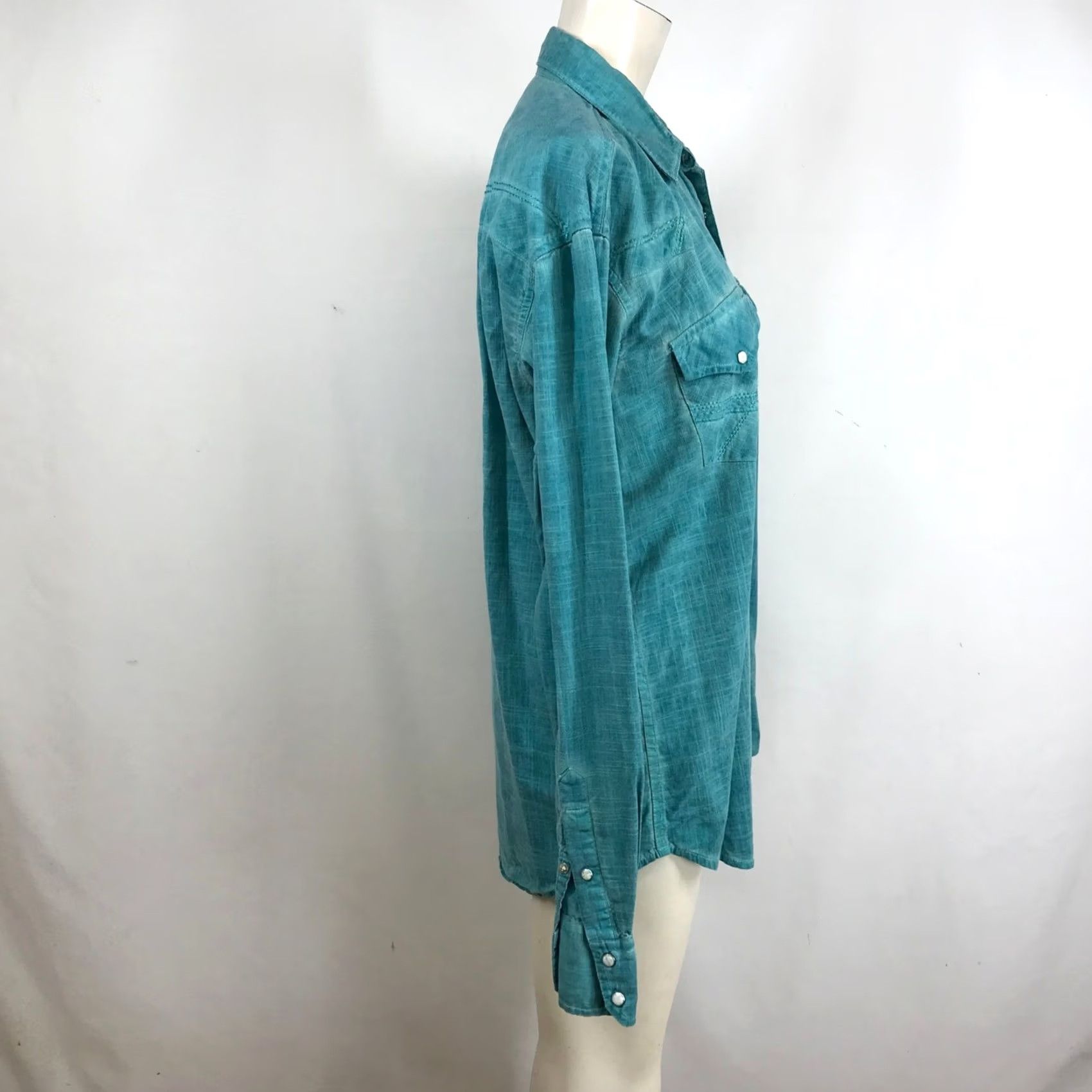 Wrangler Wrangler 20X Men's Turquoise Slub Cotton Western Snap Shirt Medium Size US M / EU 48-50 / 2 - 4 Thumbnail