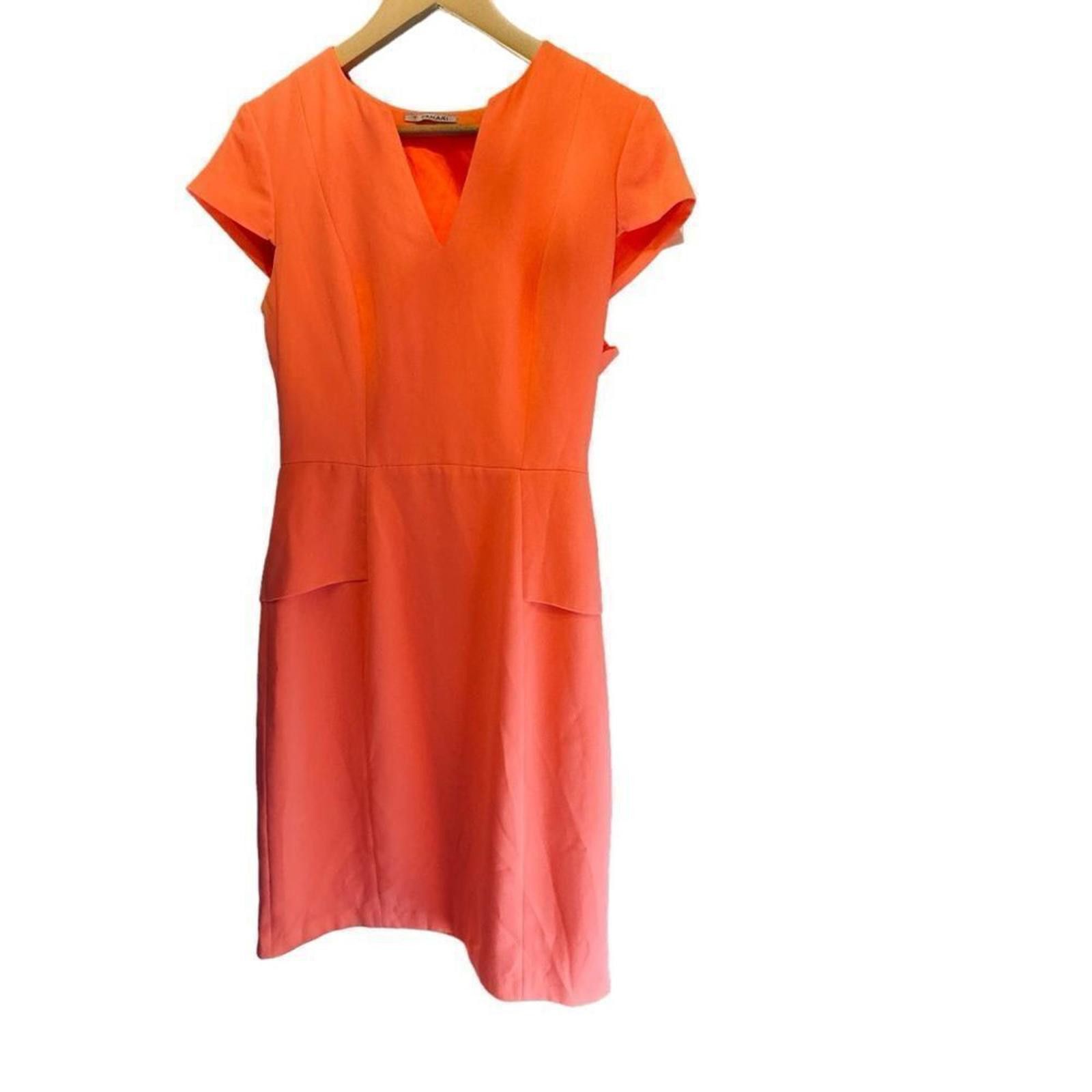 Designer Tahari. Women’s Pastel Orange Ruffle Midi Dress. Size 8. Size M / US 6-8 / IT 42-44 - 2 Thumbnail