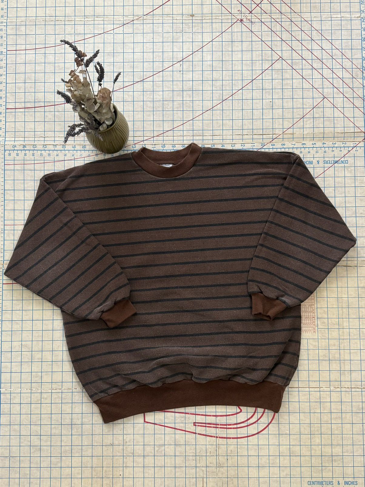 Other × Vintage Vintage 80-90’s Brown Striped Pull Over Crewneck Womens XL Size XL / US 12-14 / IT 48-50 - 4 Thumbnail