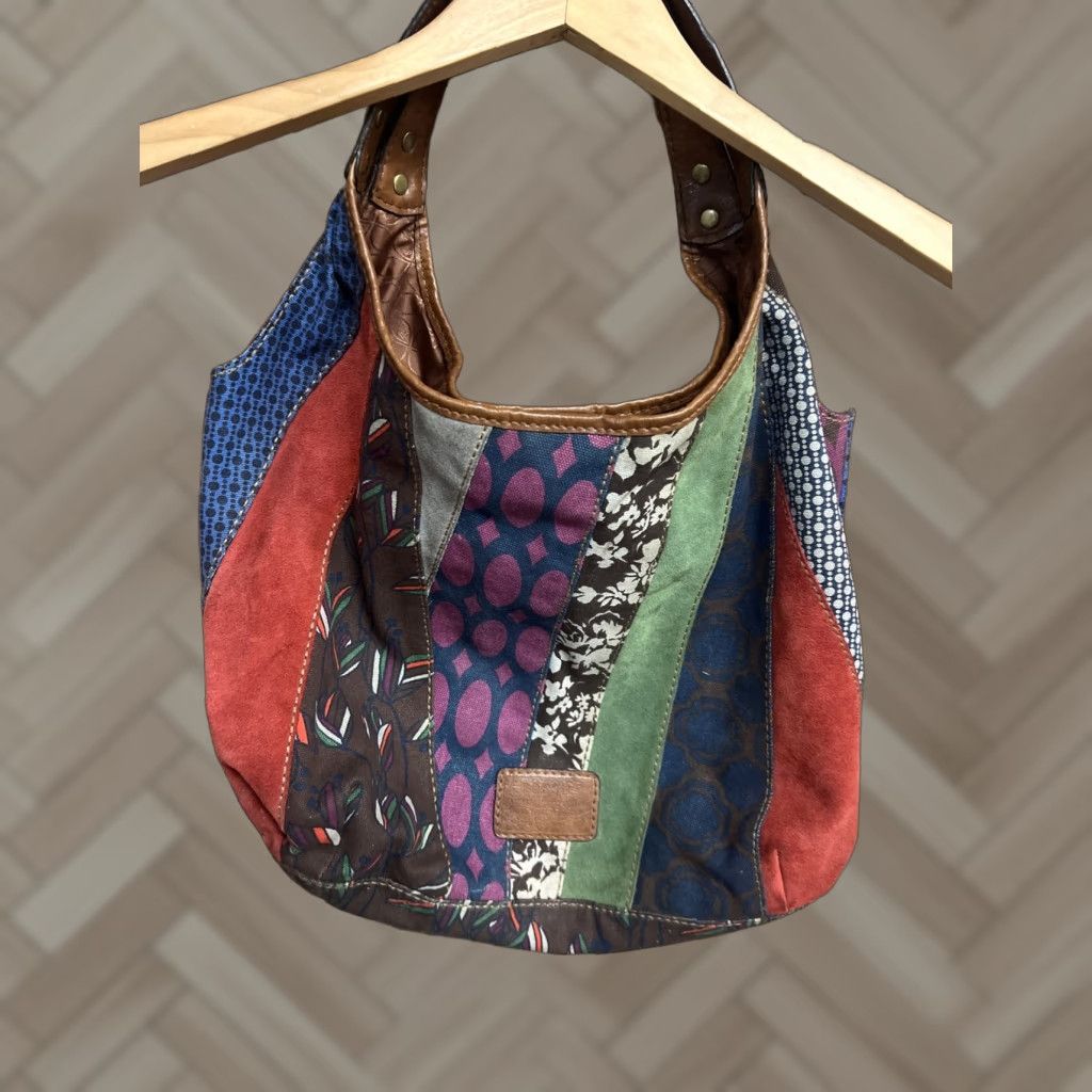 Fossil Fossil Tote Bag Women M Multicolored Stripes Fabric Leather Trim Exterior Material: fabric Exterior Color: Brown Pattern: Striped Style: Tote Size ONE SIZE - 1 Thumbnail