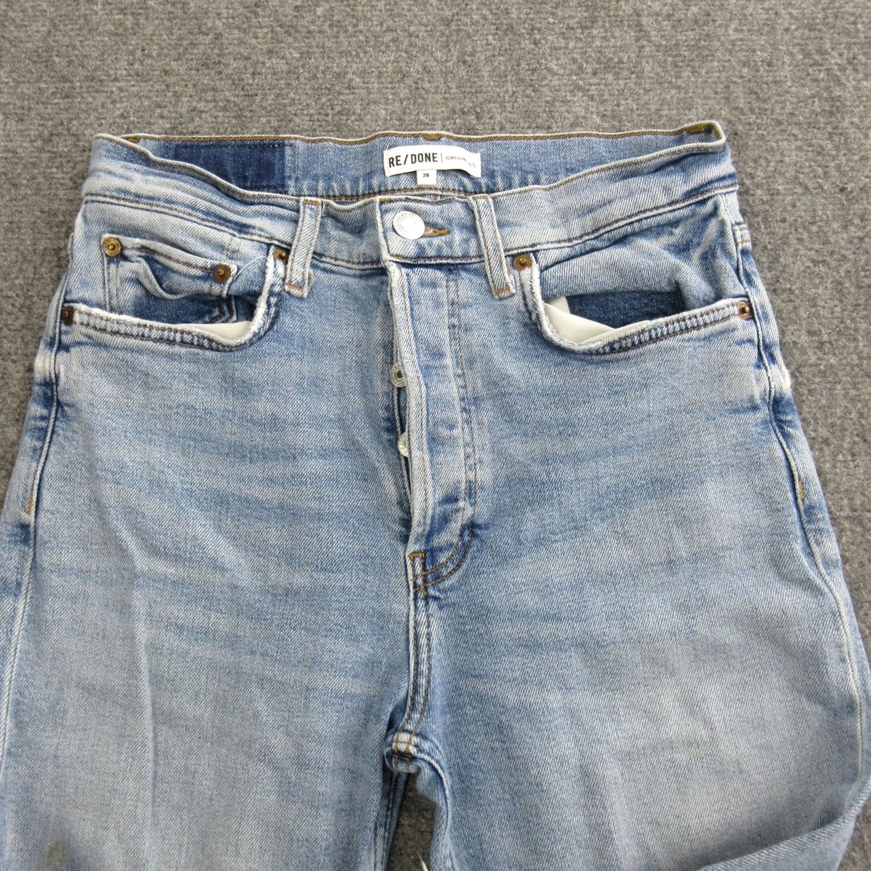 RE/DONE RE/DONE Jeans Womens 28 Light Blue High Rise Straight Raw Hem Distressed Denim Size 28" / US 6 / IT 42 - 5 Thumbnail