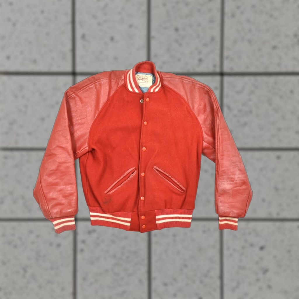 Vintage VINTAGE Unbranded Jacket Men Varsity Red Wool Leather Mid-Length Regular Size M Size US M / EU 48-50 / 2 - 1 Thumbnail