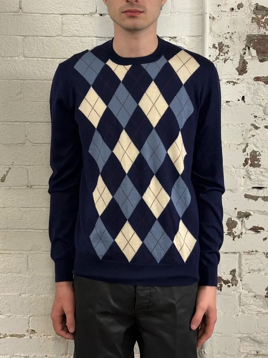 Prada FW2018 Prada Navy Argyle Wool Sweater Size US S / EU 44-46 / 1 - 2 Thumbnail