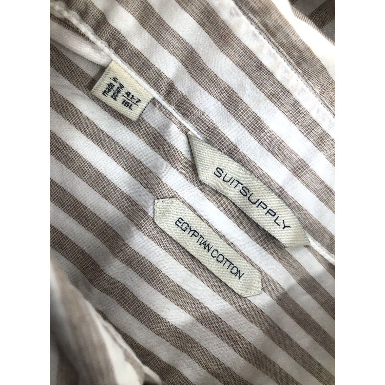 Suitsupply Suitsupply Striped Egyptian Cotton Mens 41 - 7 / 16 L Shirt Shirt Long Sleeve White / Brown 16 L Buttons Mens B17 Size US L / EU 52-54 / 3 - 5 Thumbnail