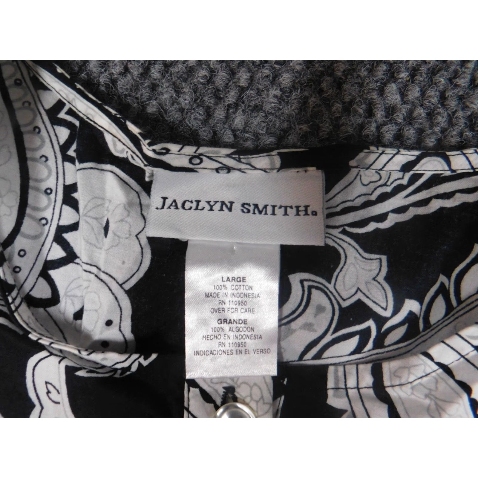 Vintage Jaclyn Smith Womens Blouse L Black Floral Crew Neck Pullover Casual Lightweight 100% Cotton Regular Fit Size L / US 10 / IT 46 - 6 Thumbnail