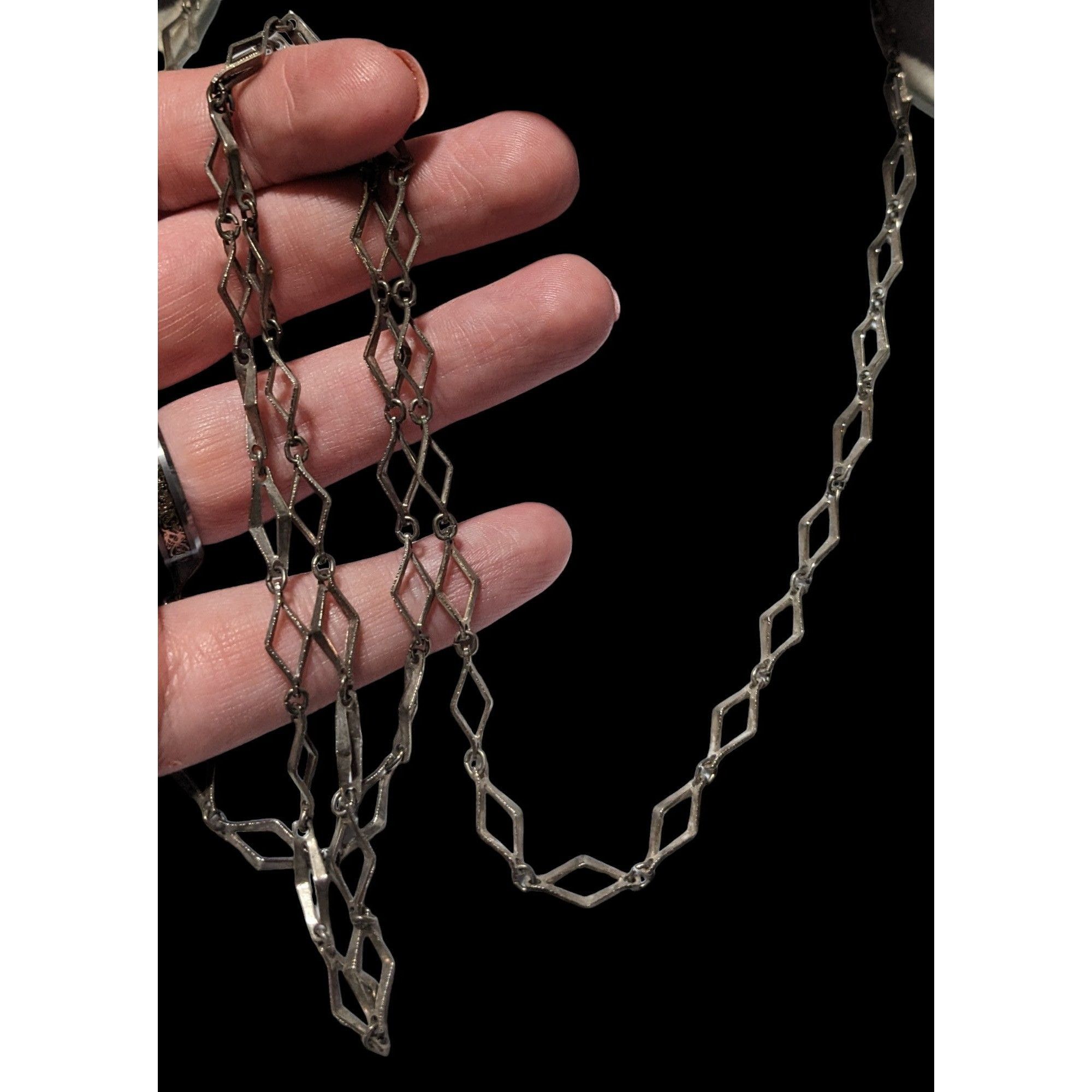Other Vintage Silver Diamond Link Chain Necklace Size ONE SIZE - 2 Thumbnail
