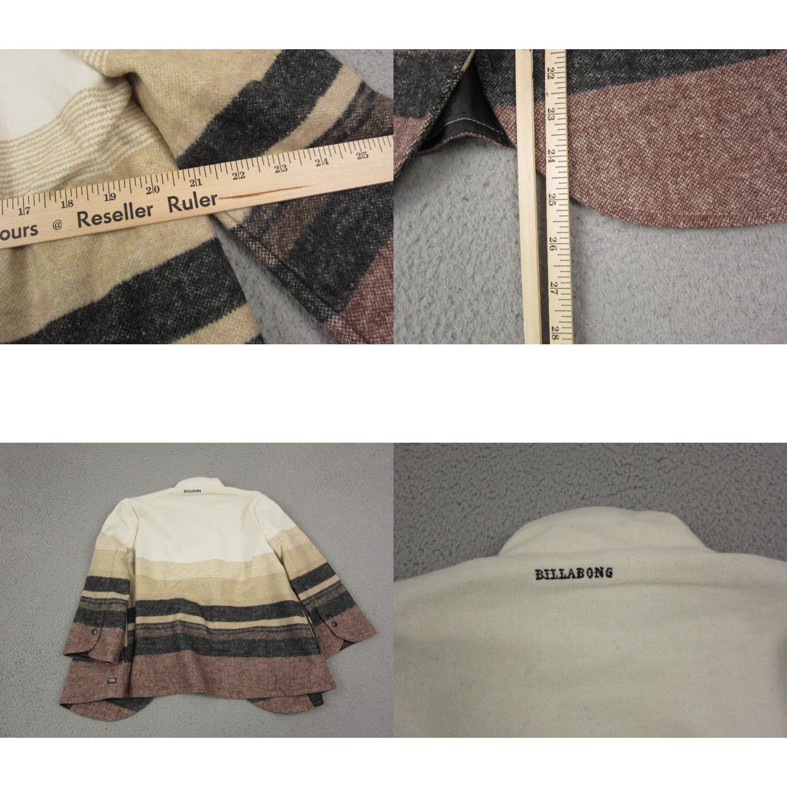 Billabong VINTAGE Billabong Jacket Womens Small Creme Striped Wool Cropped 90s Brown Size S / US 4 / IT 40 - 8 Thumbnail