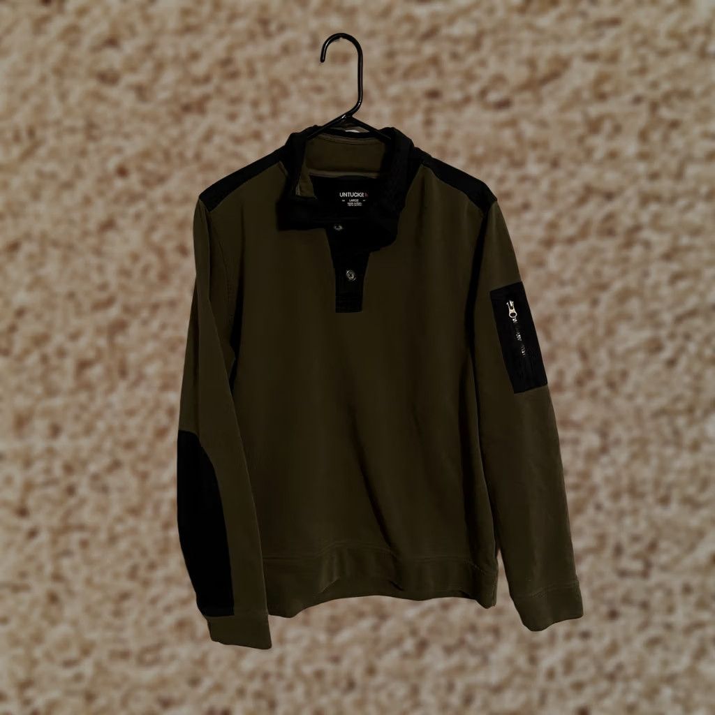 UNTUCKit UNTUCKit Rugby Sweater Men's Large Olive Green Elbow Patches French Terry Size US L / EU 52-54 / 3 - 1 Thumbnail