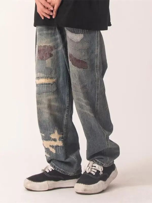 Japanese Brand Retro loose straight leg ripped jeans Size US 30 / EU 46 - 5 Thumbnail