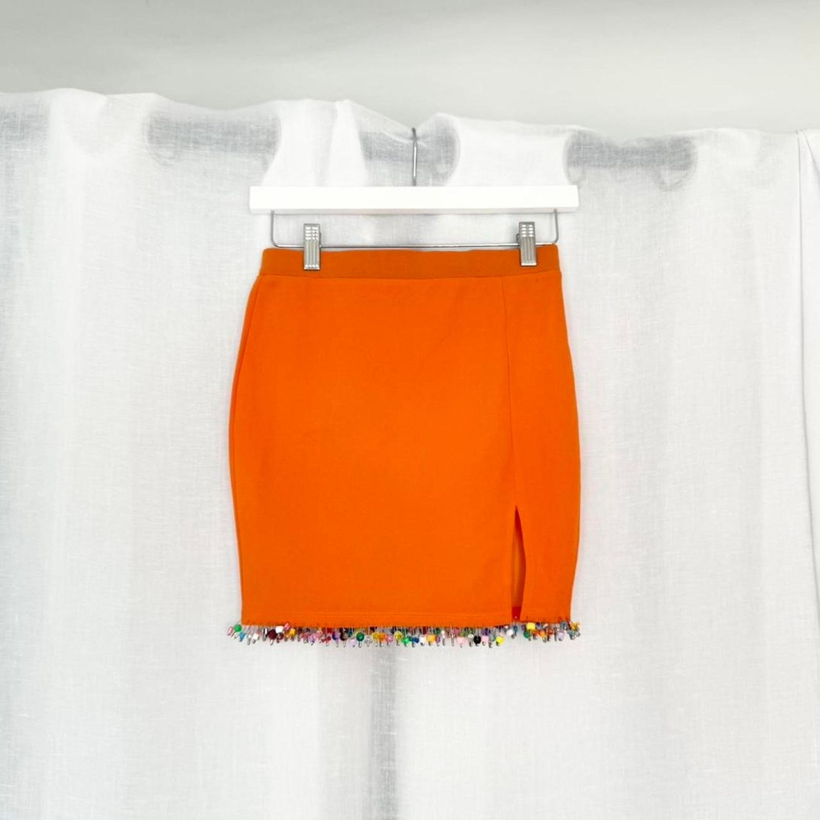 Other ✿ beaded safety pin mini skirt ⋆ orange fitted mini ✿ Size 27" / US 4 / IT 40 - 1 Thumbnail
