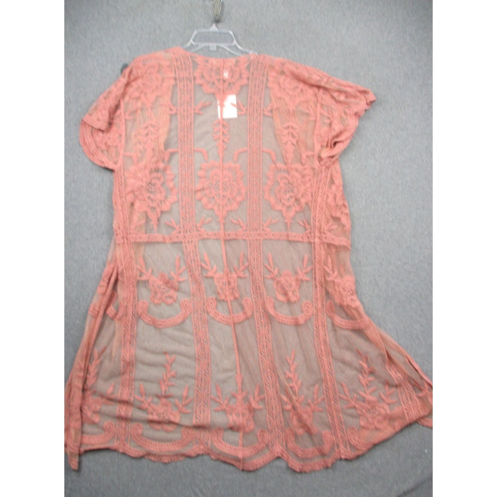 Vintage Lauren Conrad Kimono Womens One Size Pink Lace Sheer Boho Layering Shirt/Coat/ Cape (O/S) Womens Size ONE SIZE - 7 Thumbnail