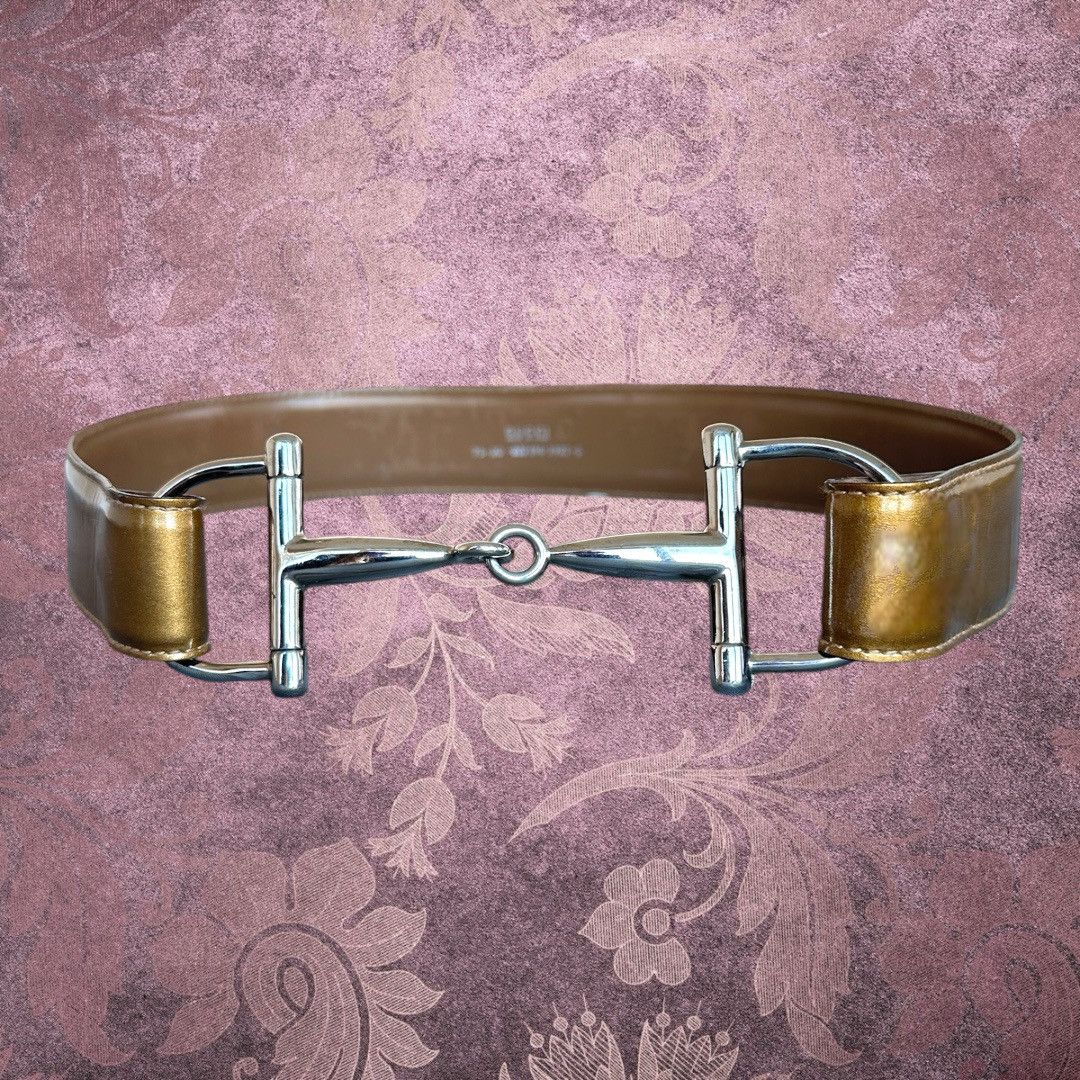 Gucci Gucci by Tom Ford FW 1995 gold horsebit patent leather belt Size ONE SIZE - 4 Thumbnail