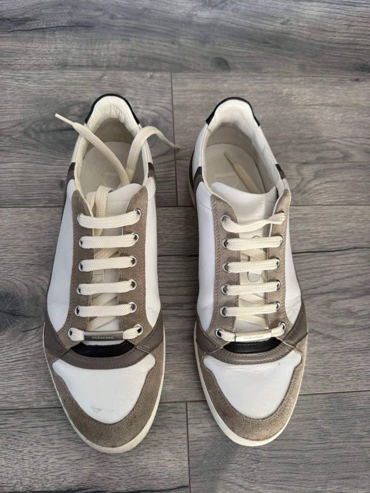 Dior White and Brown Leather Suede Low-Top Sneakers Size US 8 / EU 41 - 6 Thumbnail