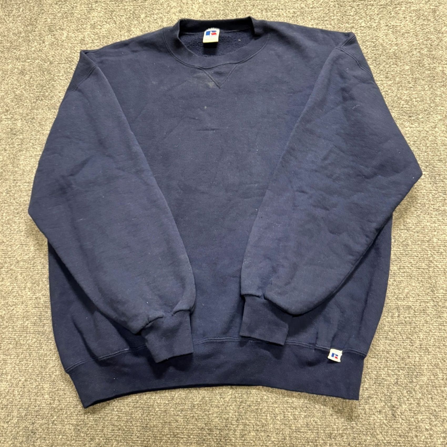 Vintage VINTAGE Russell Pullover Sweatshirt Navy Blue 2XL Men Fate Distressed Made In USA 90s Y2K Stained Fade Blue Mens Size US XXL / EU 58 / 5 - 5 Thumbnail