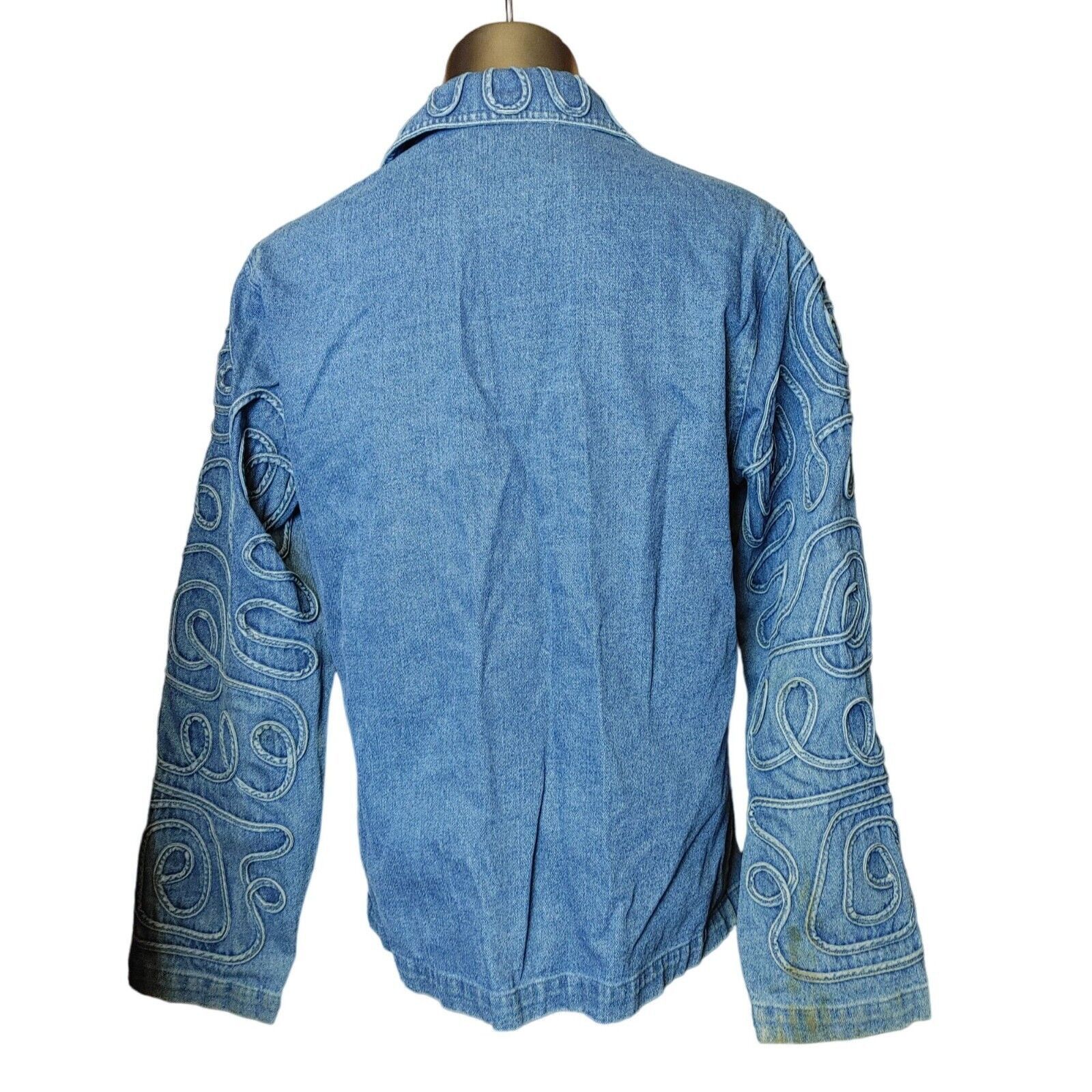 Other TANTRUMS Womens M Blue Squiggly Design Denim Jacket Shirt Sh Size M / US 6-8 / IT 42-44 - 2 Thumbnail