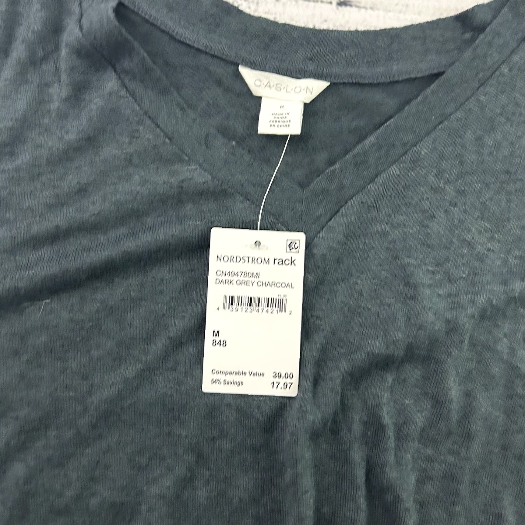 Vintage Caslon Women's T-Shirt V-Neck Short Sleeve M Dark Charcoal Grey Caslon Woman Shirt V-Neck M Gray 90s? Size M / US 6-8 / IT 42-44 - 3 Thumbnail