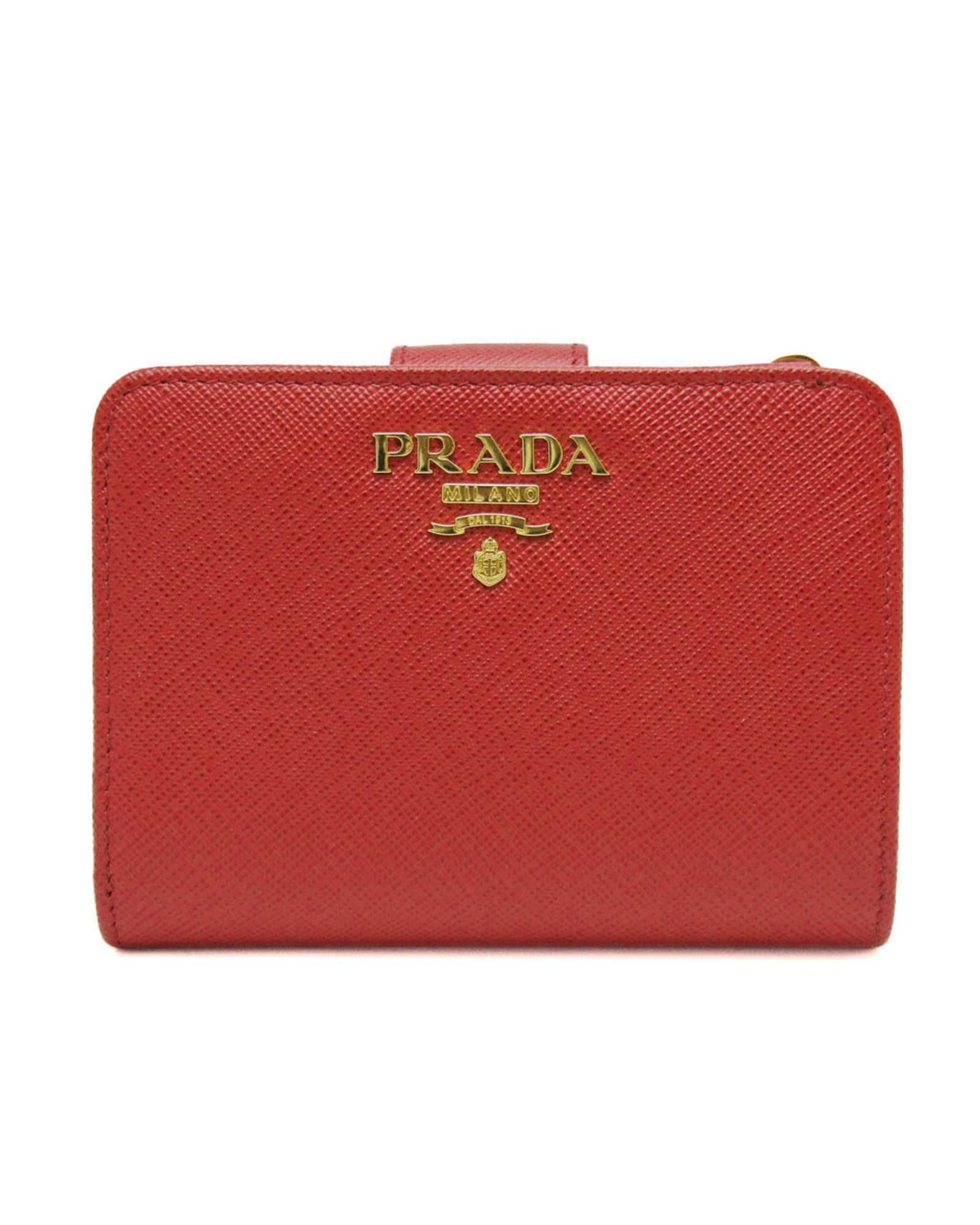 image of Prada Elegant Red Leather Bi-Fold Wallet, Women's