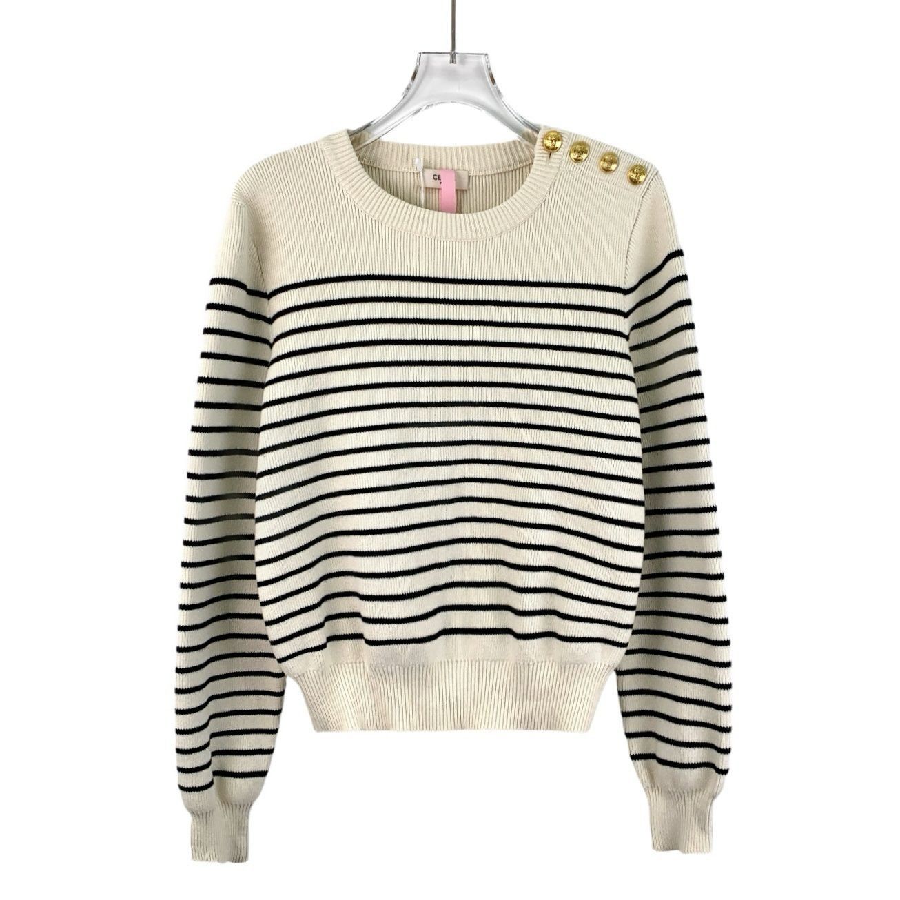 Celine Celine Beige Striped Knitted Sweater W/ Gold Buttons & Round Size XS / US 0-2 / IT 36-38 - 1 Thumbnail