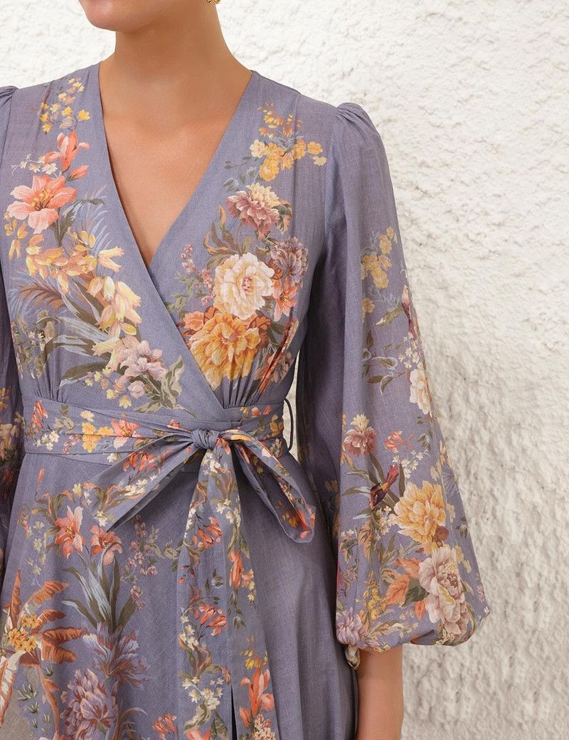 Zimmermann oc11z0226 Tallow Wrap Midi Dress In Multicolor Size S / US 4 / IT 40 - 5 Thumbnail