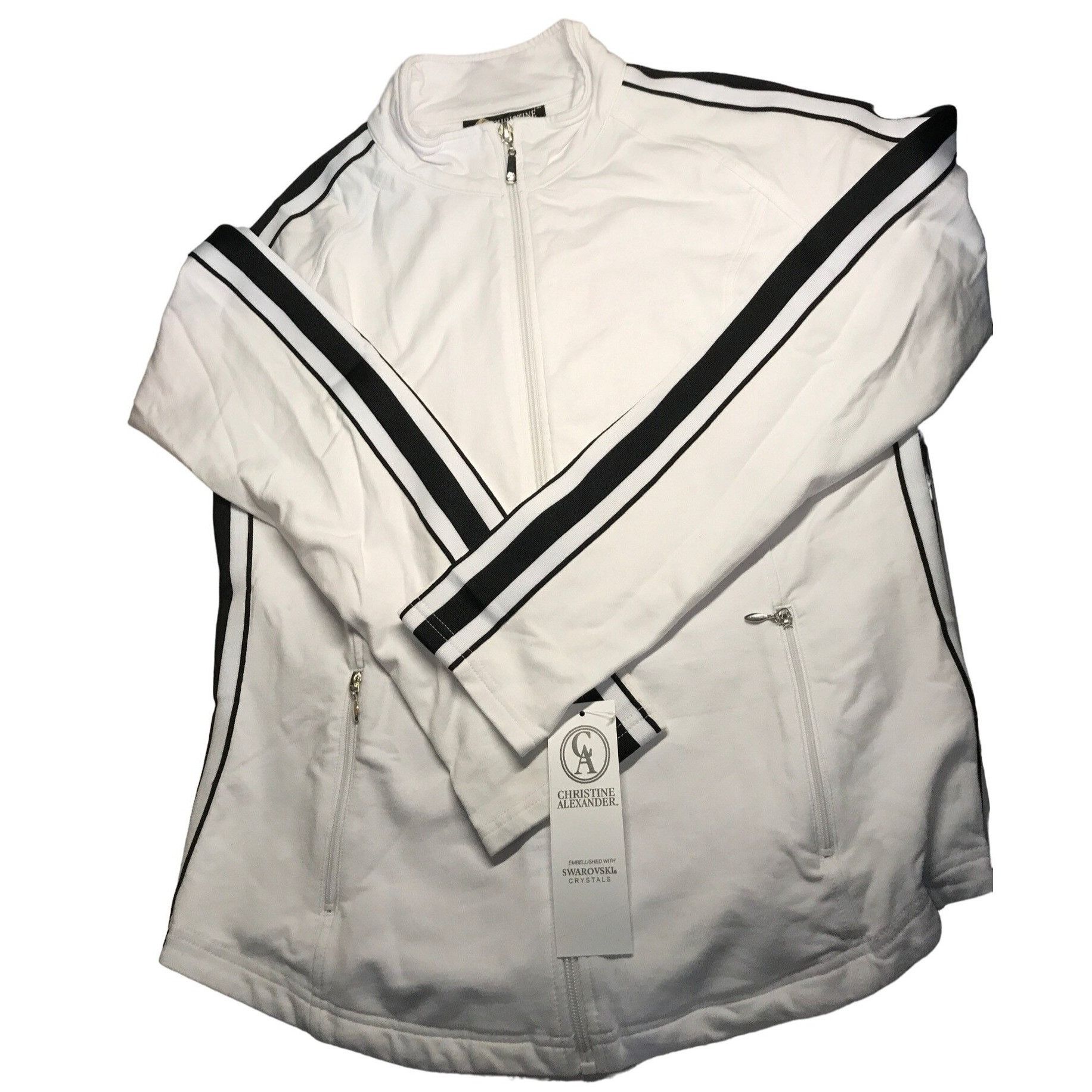 Designer × Vintage Christine Alexander XL White Black Cotton Blend Track Jacket Size XL / US 12-14 / IT 48-50 - 1 Thumbnail