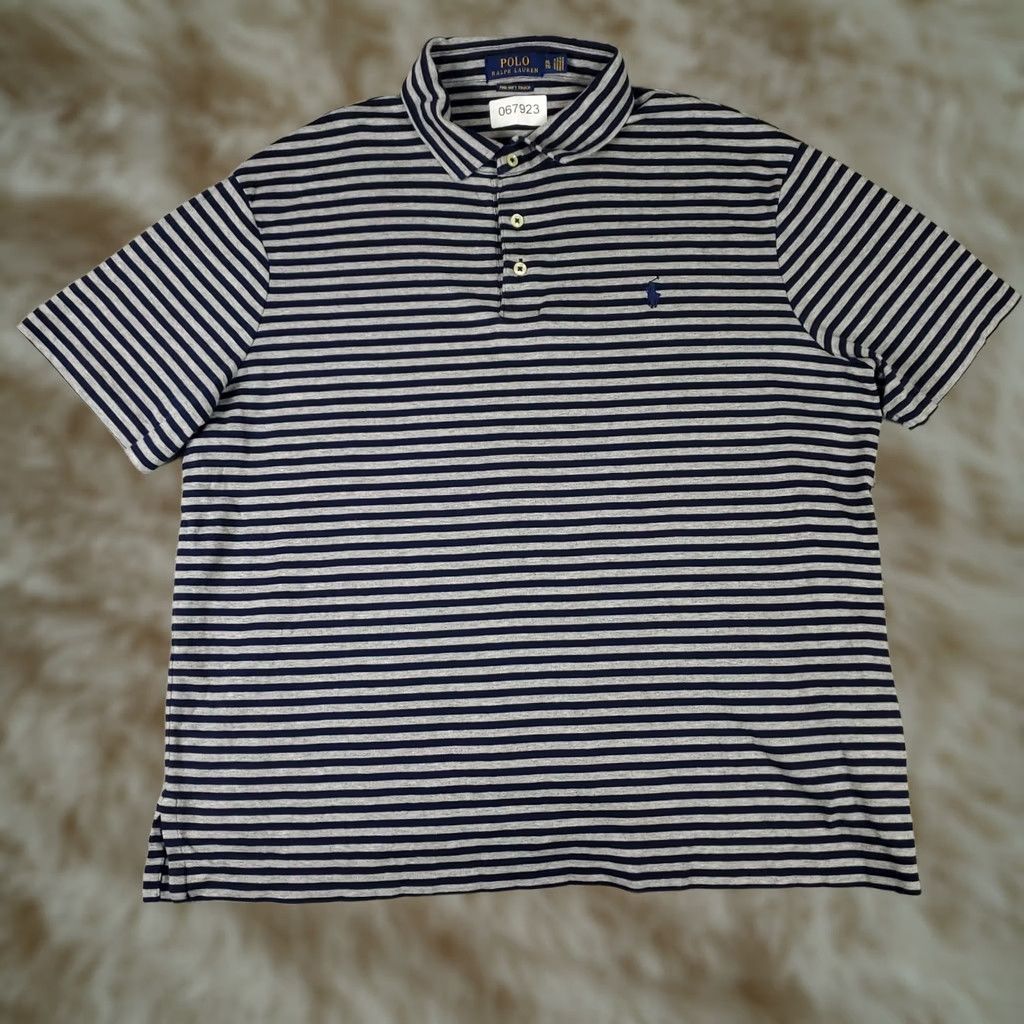 Ralph Lauren Ralph Lauren Polo Shirt Mens XL Gray Striped Polo Short Sleeve Button Collar Pony Logo Size US XL / EU 56 / 4 - 1 Thumbnail