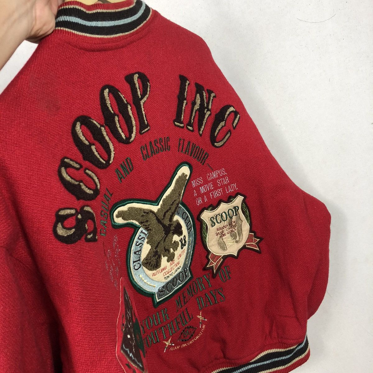 SCOOP Vintage Scoop Inc Tokyo Varsity Jacket Leather Wool Red L Size US L / EU 52-54 / 3 - 5 Thumbnail