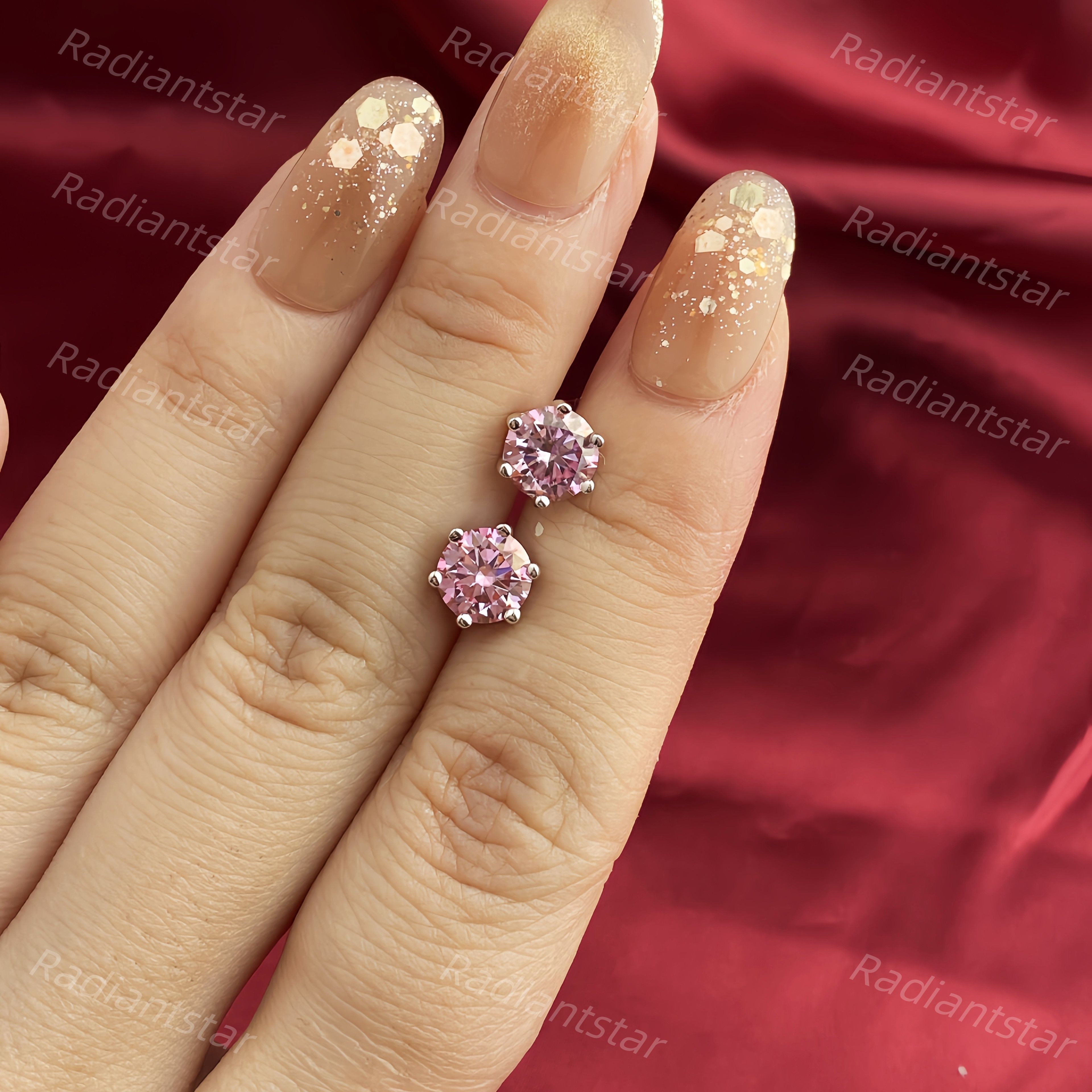 Other NEW 2ct. Pink Moissanite 6 Prone Solitaire Stud Earrings Size ONE SIZE - 2 Thumbnail