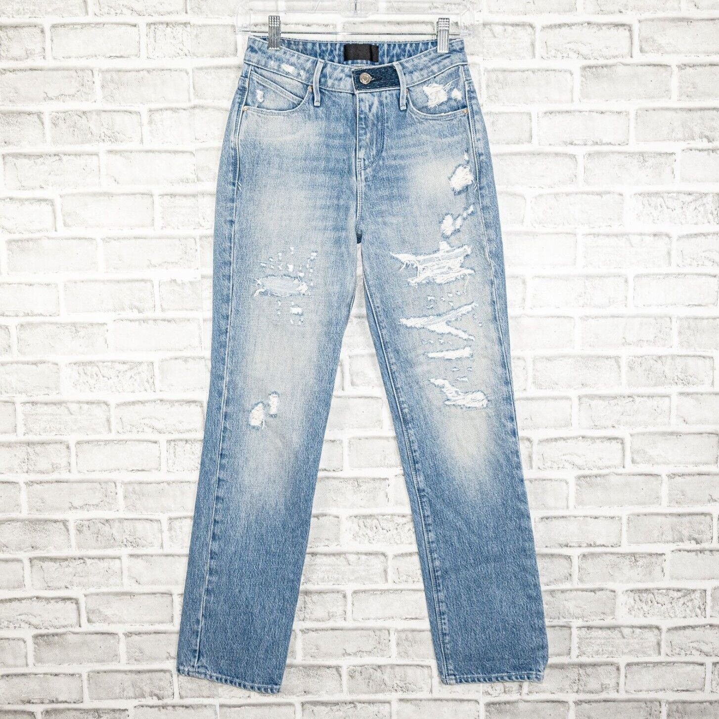 RtA Straight Leg Denim Jeans Distressed Ripped light wash