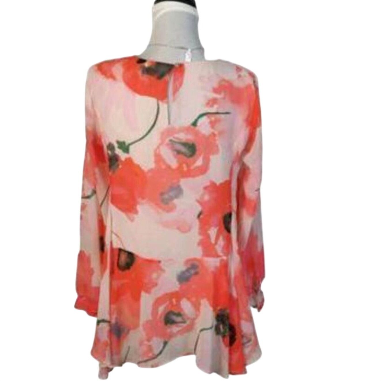 Other CeCe Size Small Light Peach Floral Print Long Sleeve Blouse Size S / US 4 / IT 40 - 2 Thumbnail