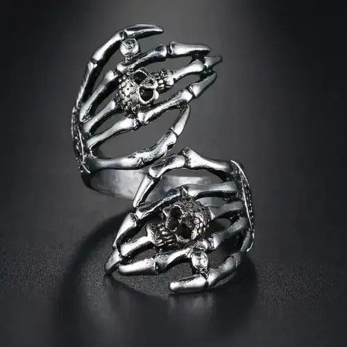 Other Hands Ring Skeleton Bones Goth Punk Death Jewelry Chrome Size ONE SIZE - 2 Thumbnail