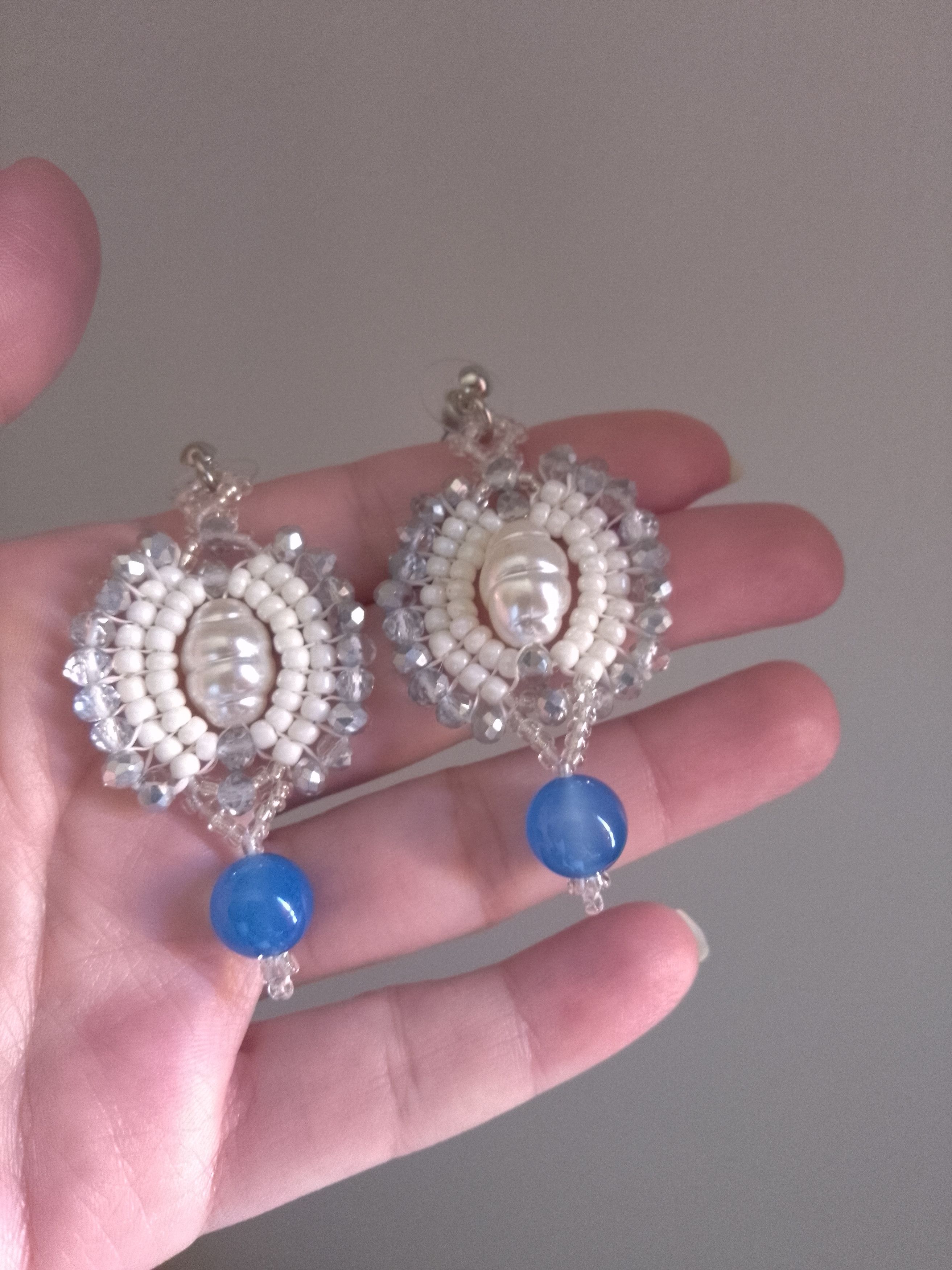 Handmade Glamour earrings pearls and Blue agate gemstones Size ONE SIZE - 4 Thumbnail
