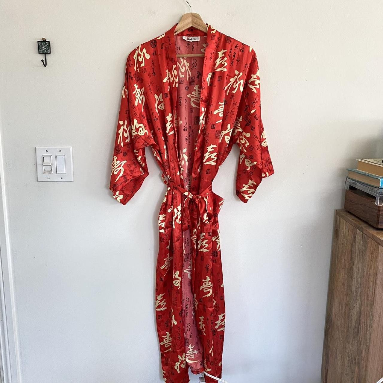 Vintage BAIFU RED ASAIN KIMONO ROBE SIZE XL SILKY Size ONE SIZE - 4 Thumbnail