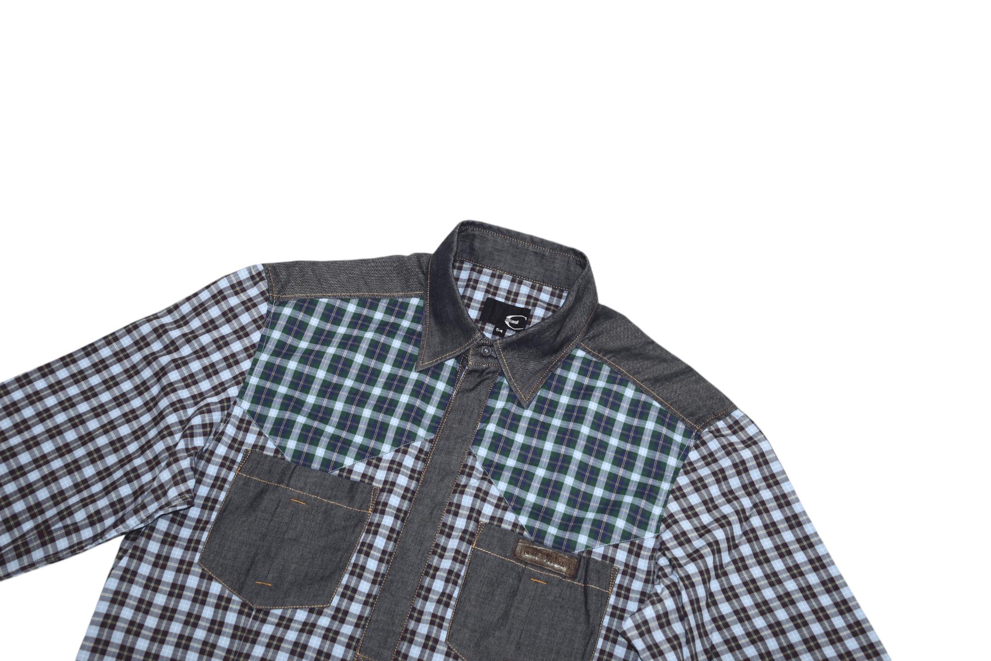 Roberto Cavalli Cavalli gradient checkered denim trim popover western shirt Size US L / EU 52-54 / 3 - 4 Thumbnail