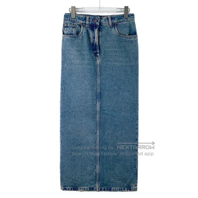 Prada Blue triangle colour cotton washed denim skirt