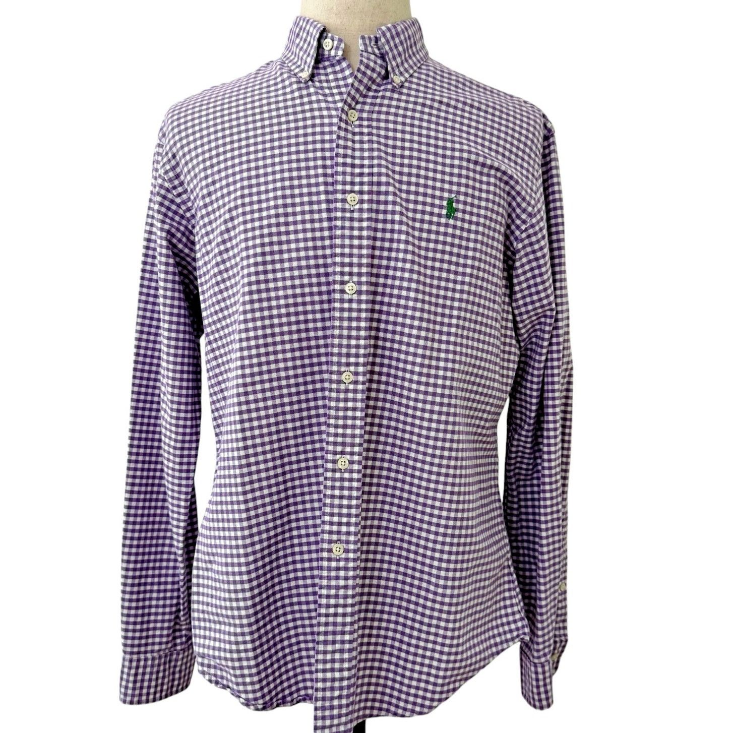 Ralph Lauren Ralph Lauren Purple Gingham Green Pony Custom Fit L/S Shirt Size US L / EU 52-54 / 3 - 3 Thumbnail