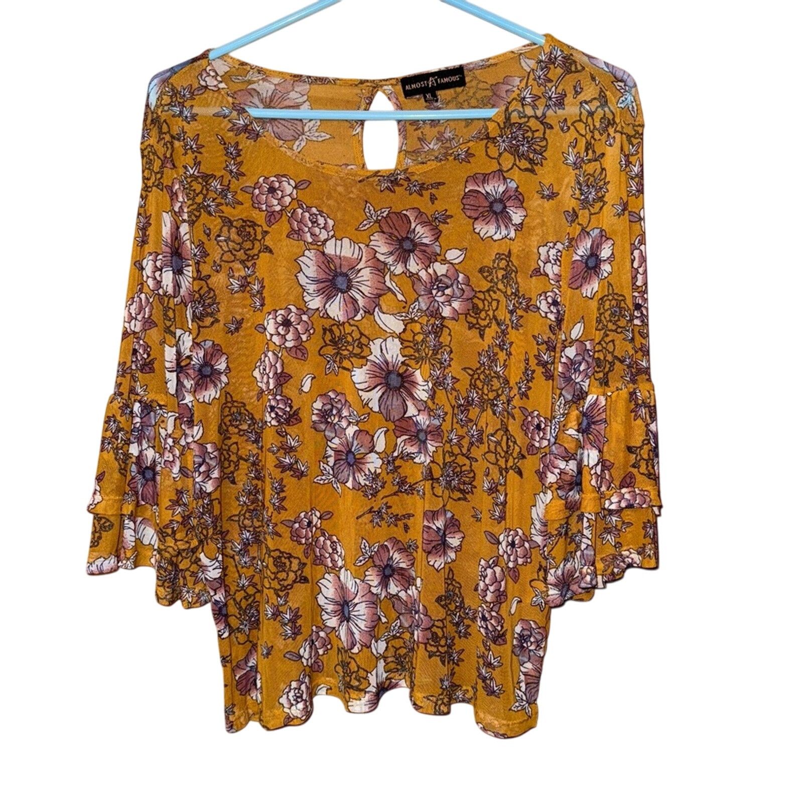 Almost Famous Almost Famous Floral Women's Top - Mustard Size XL Size XL / US 12-14 / IT 48-50 - 1 Thumbnail