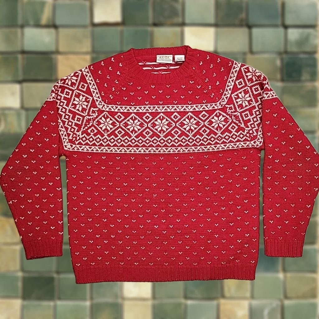 Vintage VINTAGE Club Classics Sweater Mens S Red 100% Wool Fair Isle Birds Eye Retro Crew Neck Knit Wool Mens Size US S / EU 44-46 / 1 - 1 Thumbnail