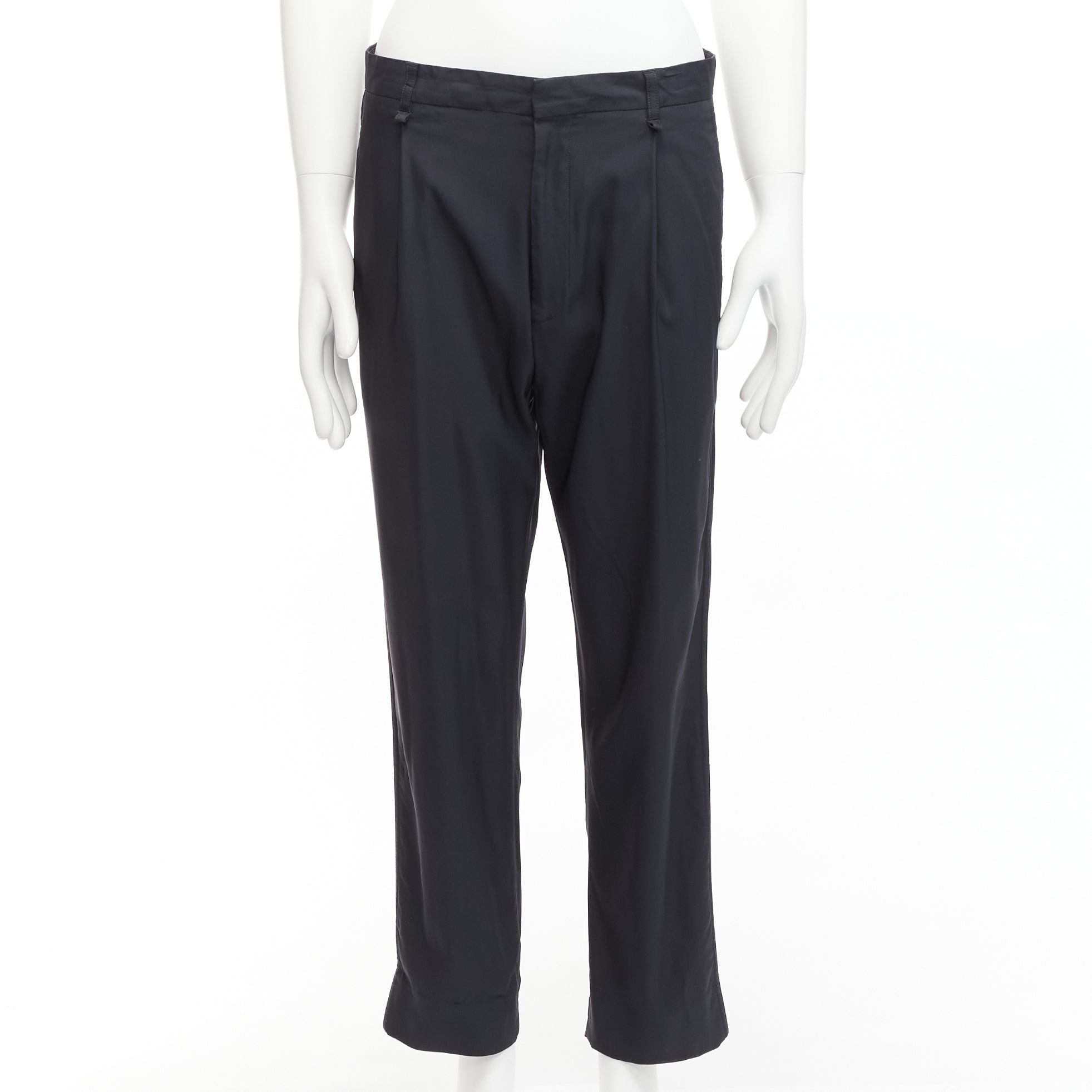 Lanvin LANVIN navy viscose blend front pleats classy tapered dress pants IT46 S Size 46R - 1 Thumbnail