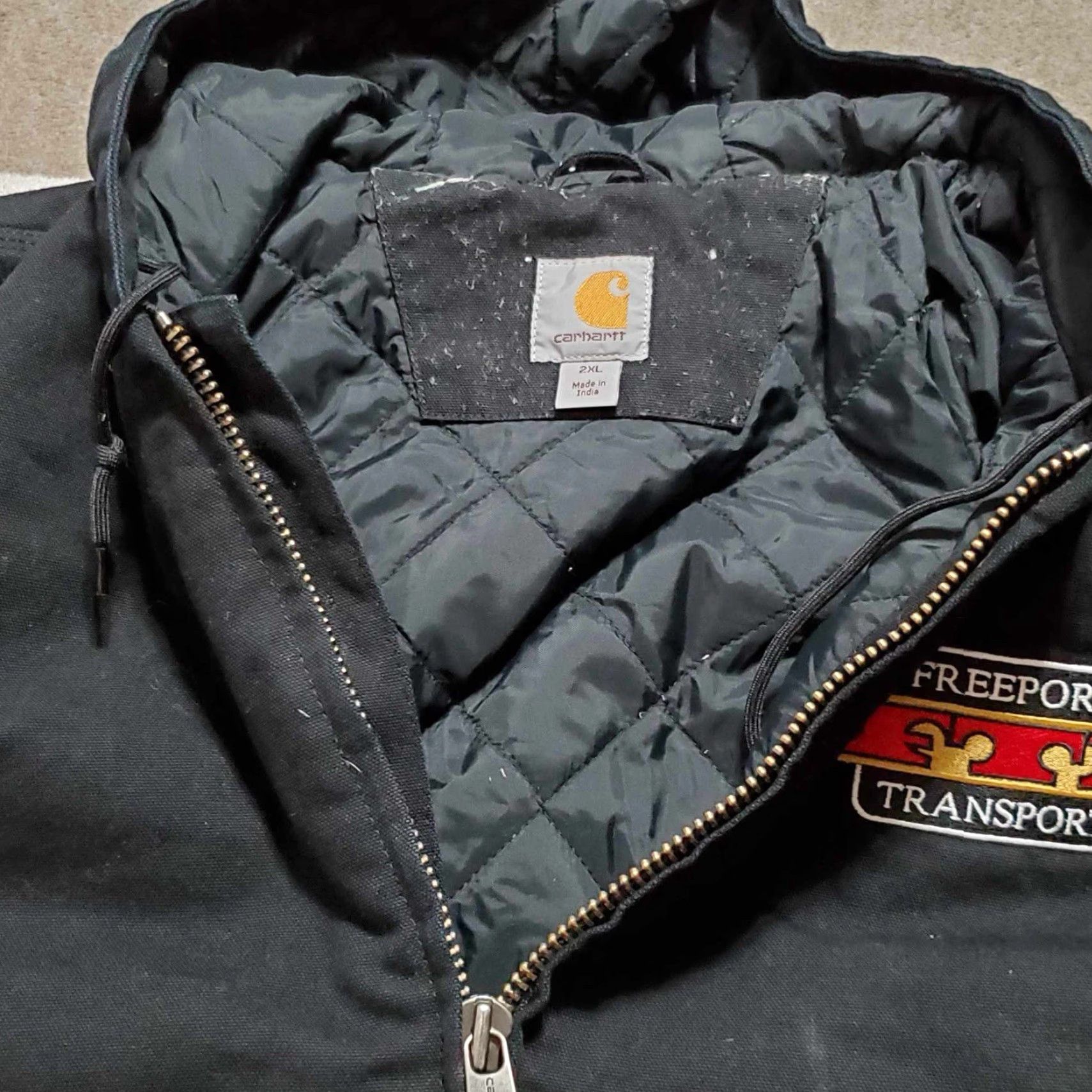 Carhartt VINTAGE Carhartt Jacket 2XL Tall 2XLT Embroidered Canvas Hooded Insulated Quilt Lined Black Zip Full Zip Pockets Weathergear Workwear Size US XXL / EU 58 / 5 - 3 Thumbnail