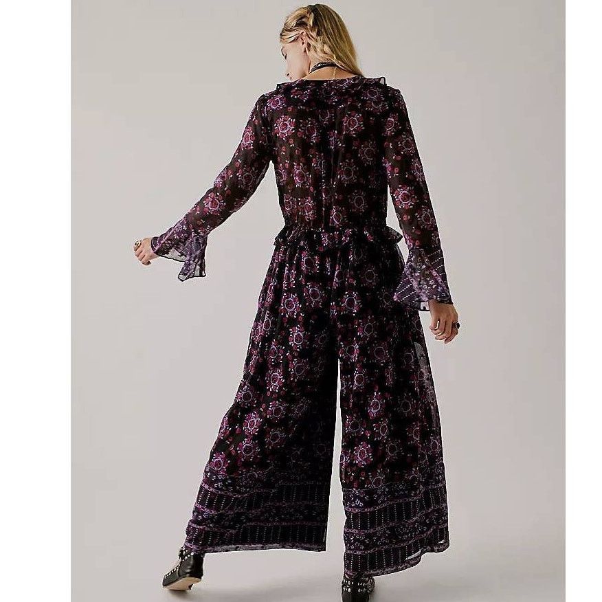 Free People New FP x Anna Sui Cassiel Abstract Floral Jumpsuit $298 Sz L Size 34" / US 12 / IT 48 - 3 Thumbnail